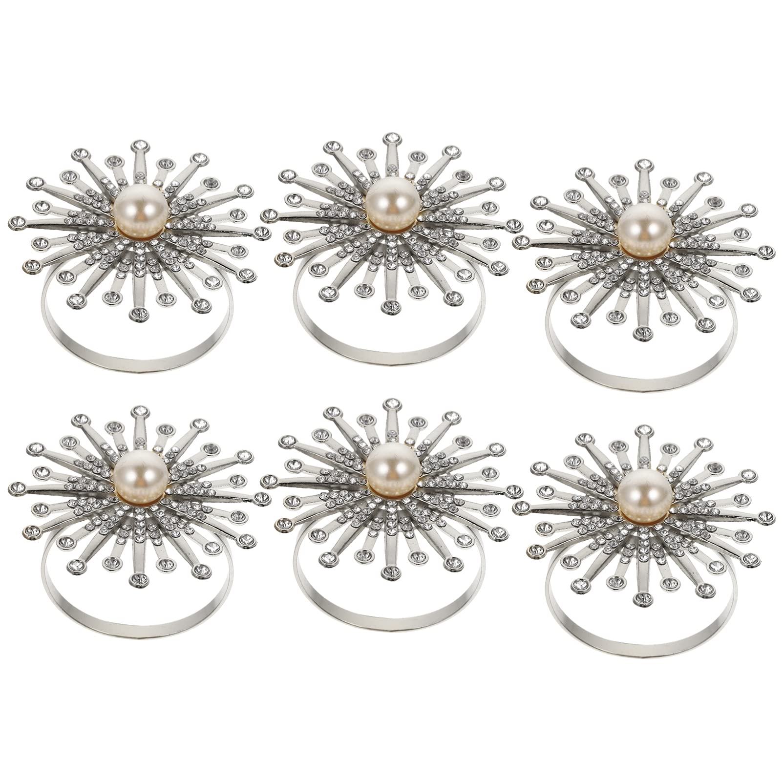 6pcs Sunflower Pearl Napkin Rings Set - Elegant Floral Napkin Holders for Wedding, Banquet & Dinner Table Decor - Perfect for Holiday Parties, Hotel & Restaurant Table Settings