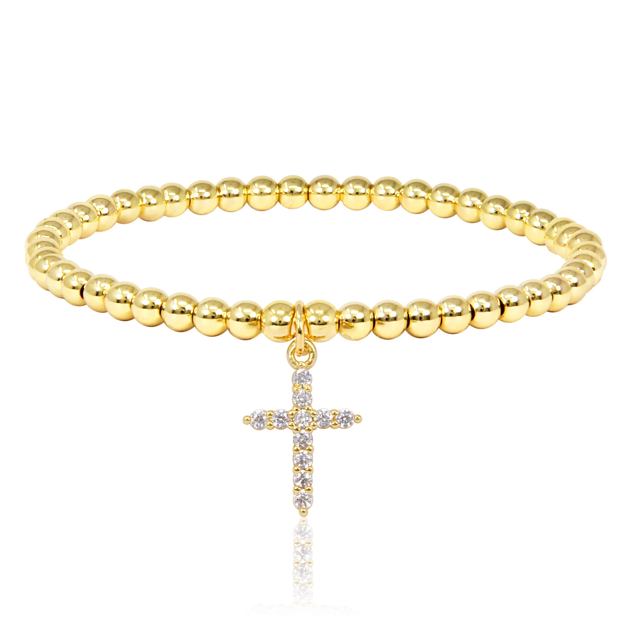 Elegant Gold & Silver Stainless Steel 4mm Beaded Stretch Bracelet for Women - Perfect for Daily Wear, Parties & Gifts