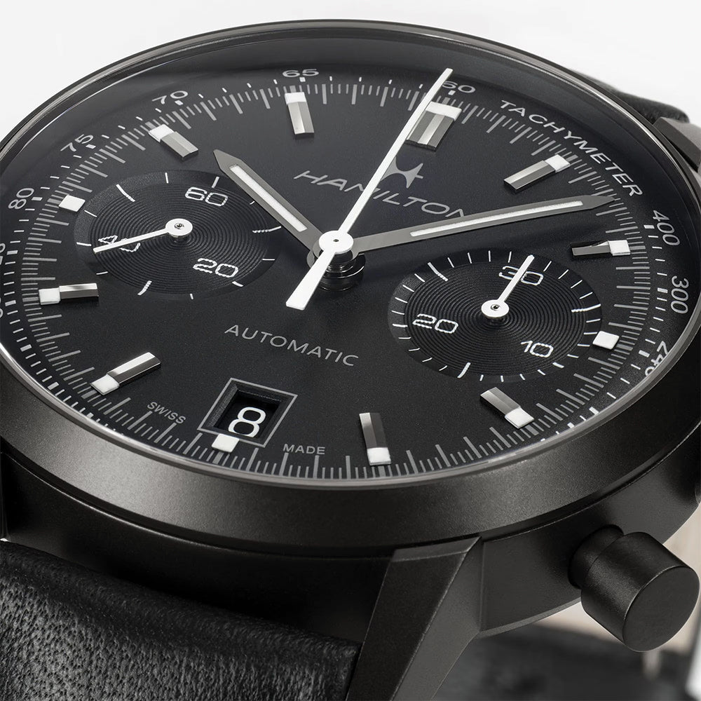 American Classic Intra Matic Automatic Chronograph Watch - 40mm Black PVD Case with Genuine Leather Strap | Perfect for Business, Casual & Formal Occasions