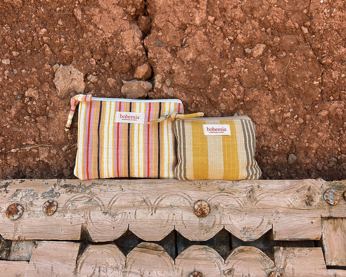 Jaipur Stripe Coin Purse - Handmade Indian Yellow Leather Wallet for Women | Perfect for Travel, Shopping & Gift Giving