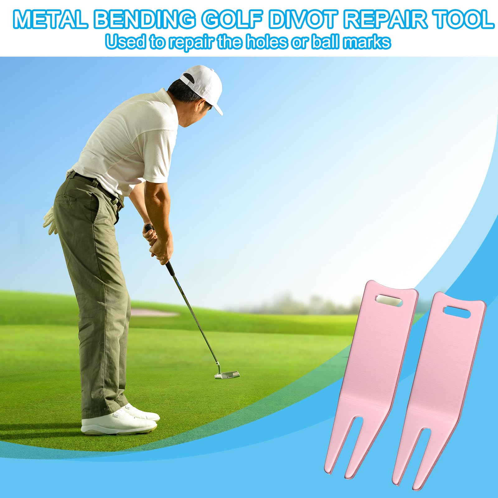 Premium Metal Golf Divot Repair Tool - Curved Ball Mark Fixer with Spiked Fork for Greens | Perfect for Golfers to Repair Pitch Marks on Fairways & Putting Greens