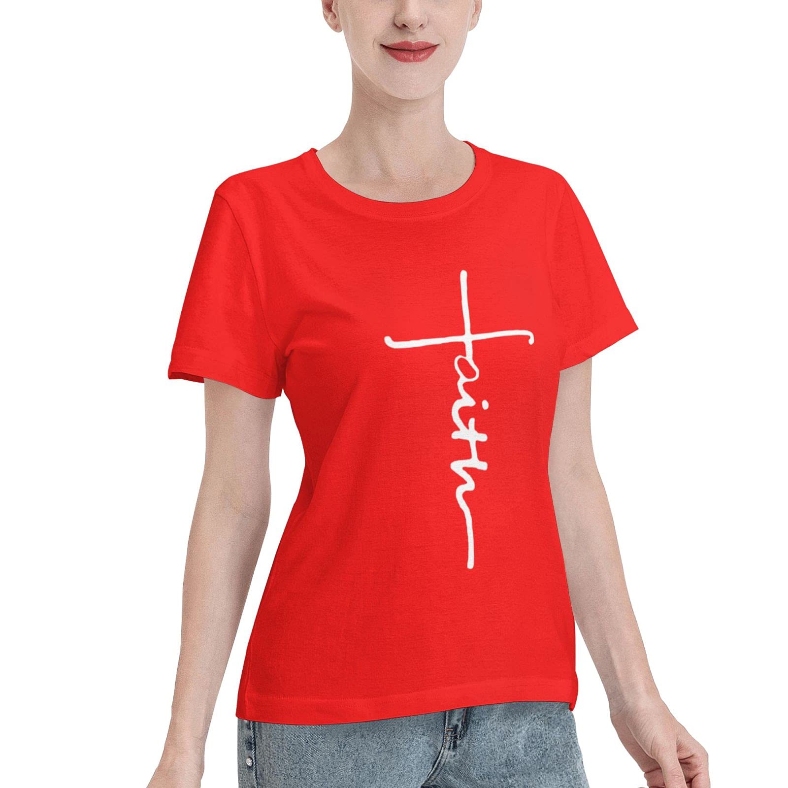 Faith Cross T-Shirt for Women - Religious Christian Jesus Tee with Short Sleeve & Crew Neck | Church, Bible Study & Worship Apparel