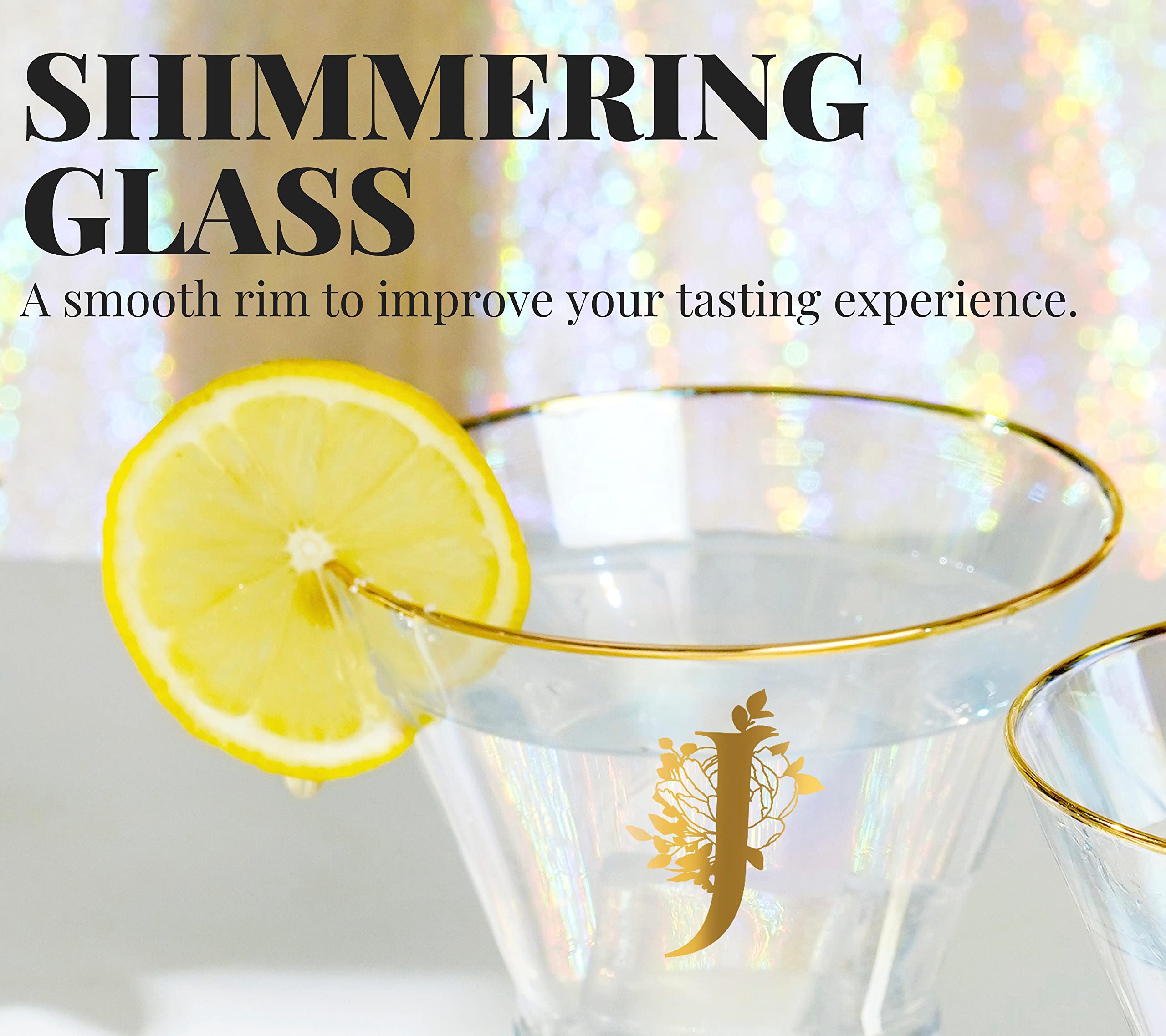 Personalized Iridescent Stemless Martini Glasses with Initial A - 8 oz Cocktail Glasses for Women, Birthday & Christmas Gifts - Perfect for Cocktail Parties, Wedding Receptions & Home Bar Decor