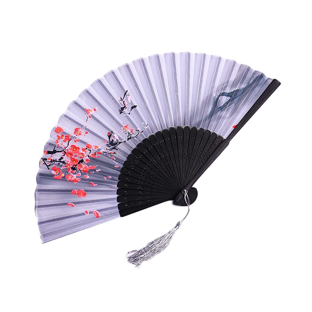 BAIHOGI Vintage Silk Folding Hand Fan with Bamboo Frame & Tassels - Elegant Chinese Wedding Dance Party Decoration, Summer Cooling Accessory for Women & Events (Color: D)
