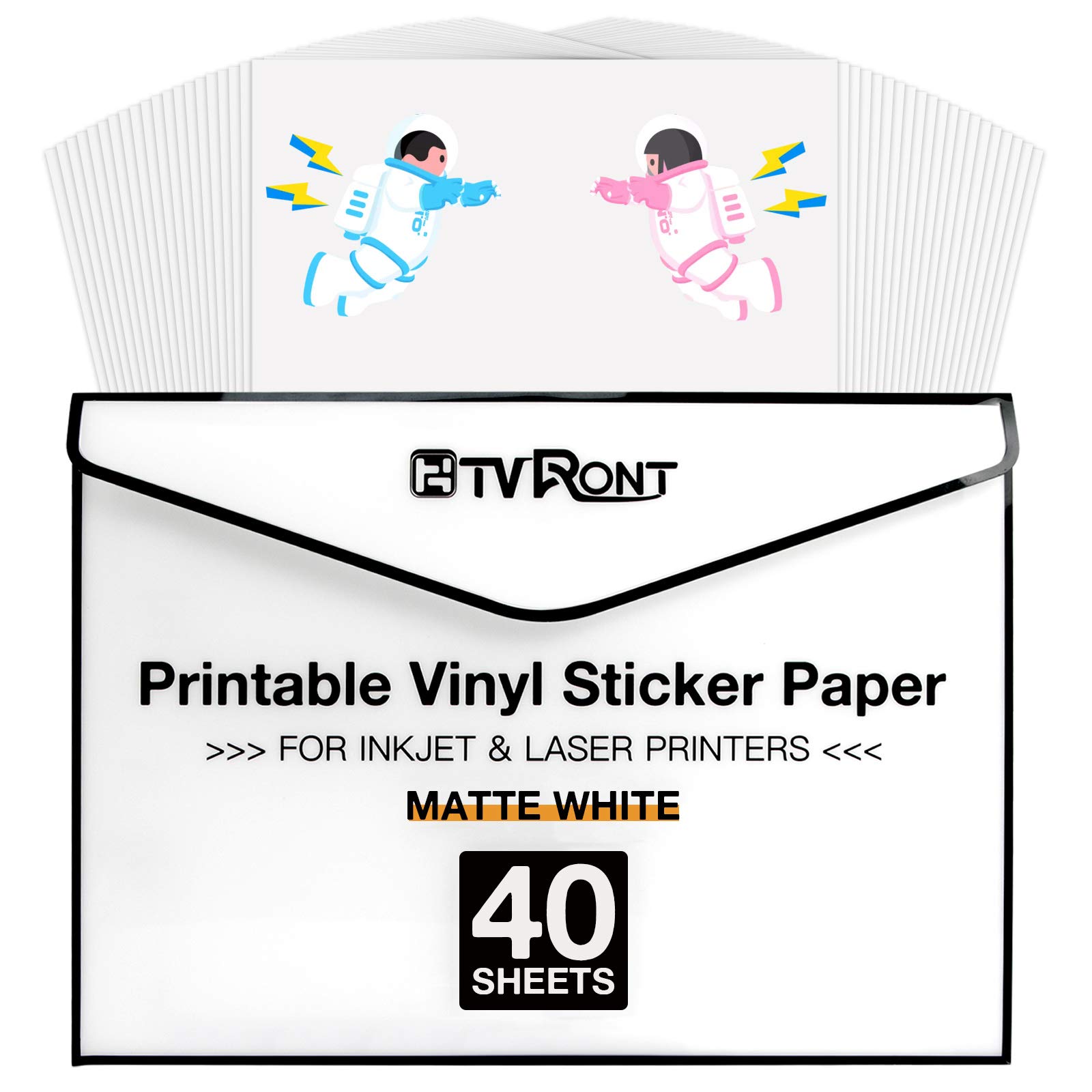 HTVRONT Printable Vinyl Sheets for Inkjet & Laser Printers - 40 Pack Matte White Sticker Paper 8.5
