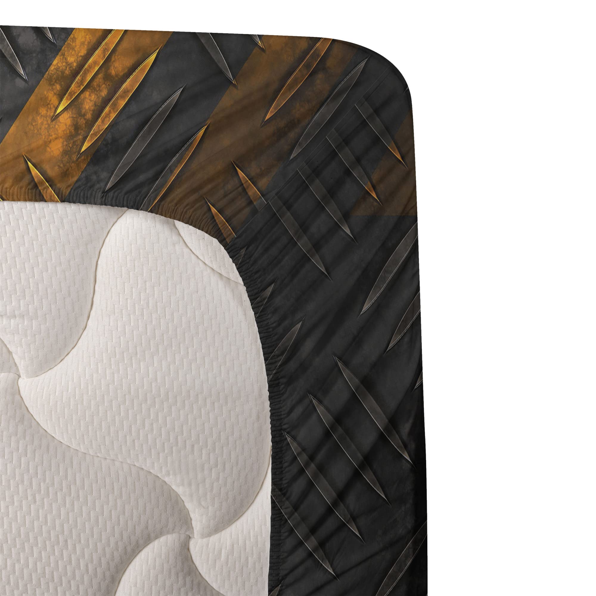 Ambesonne Construction Themed 4-Piece King Size Bed Sheet Set - Abstract Caution Tape Design, Dark Taupe & Marigold (Fitted Sheet, Flat Sheet, 2 Pillowcases) | Perfect for Construction Worker Gifts, Kids' Room Decor & Industrial Style Bedrooms