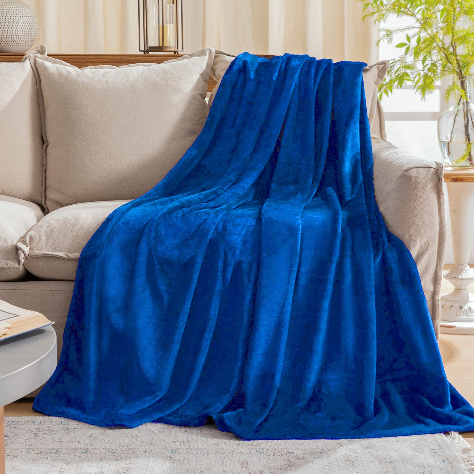 JIAHANNHA Royal Blue Fleece Throw Blanket 50x60 Inches - Ultra Soft Plush Blanket for Couch, Sofa & Bed | Warm Velvet Blanket for Adults | Perfect for Lounging, Movie Nights & Winter Comfort