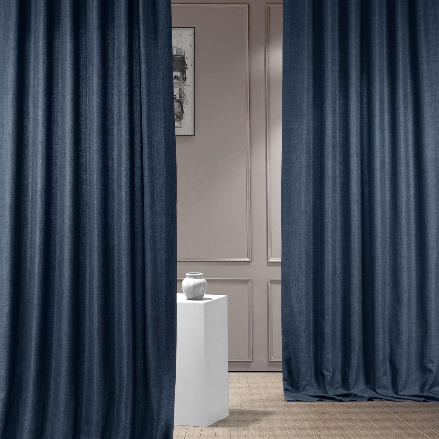 Sergeants Blue Italian Faux Linen Blackout Curtains for Bedroom & Living Room - Thermal Insulated Room Darkening Window Drapes for Home Decor