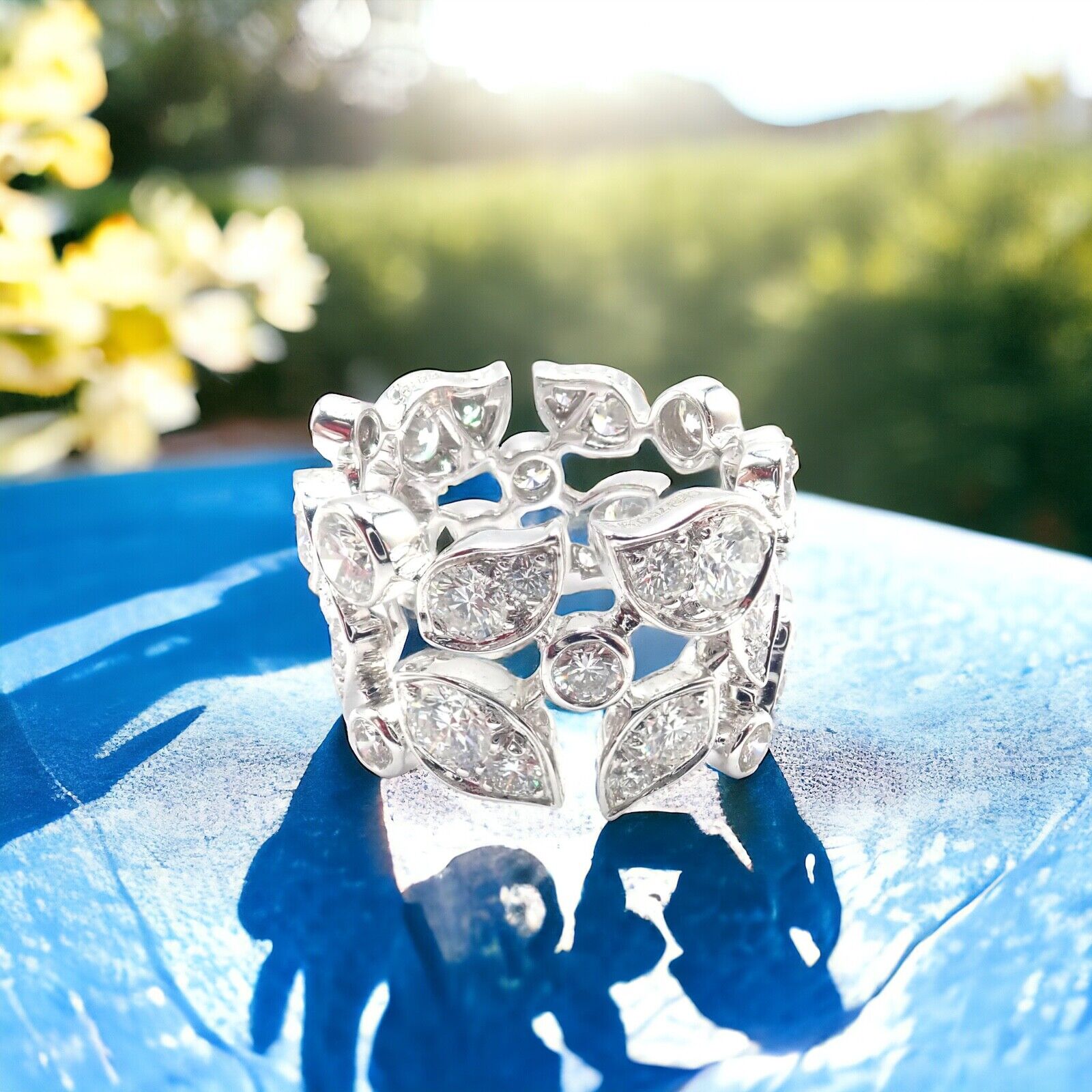 Authentic Cartier 18K White Gold Diamond Leaf Wide Band Ring Size 7 (US) - Luxury Wedding Band, Anniversary Gift for Her, Perfect for Special Occasions & Everyday Elegance