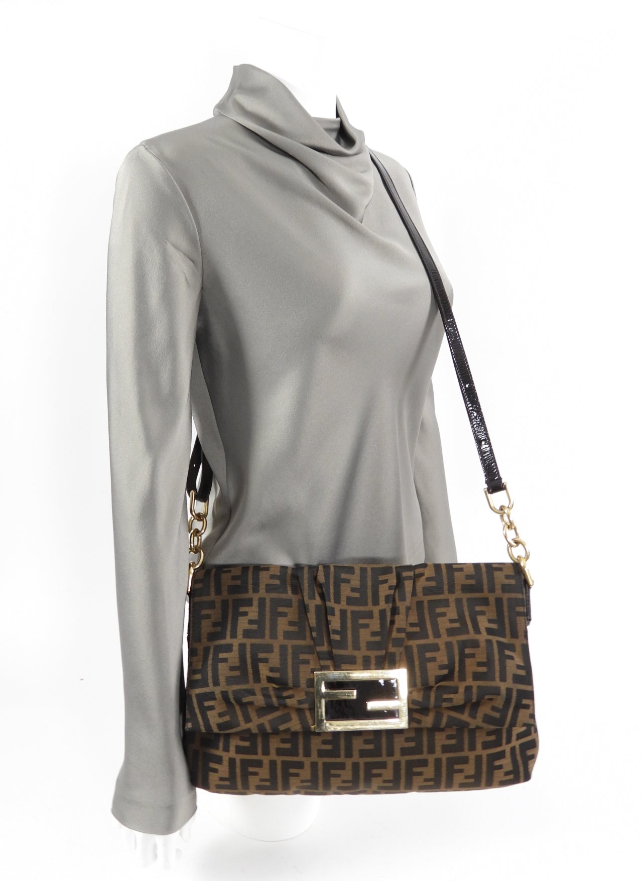Fendi Zucca Brown FF Logo Shoulder Bag for Women - Luxury Designer Handbag for Everyday Use, Work & Travel