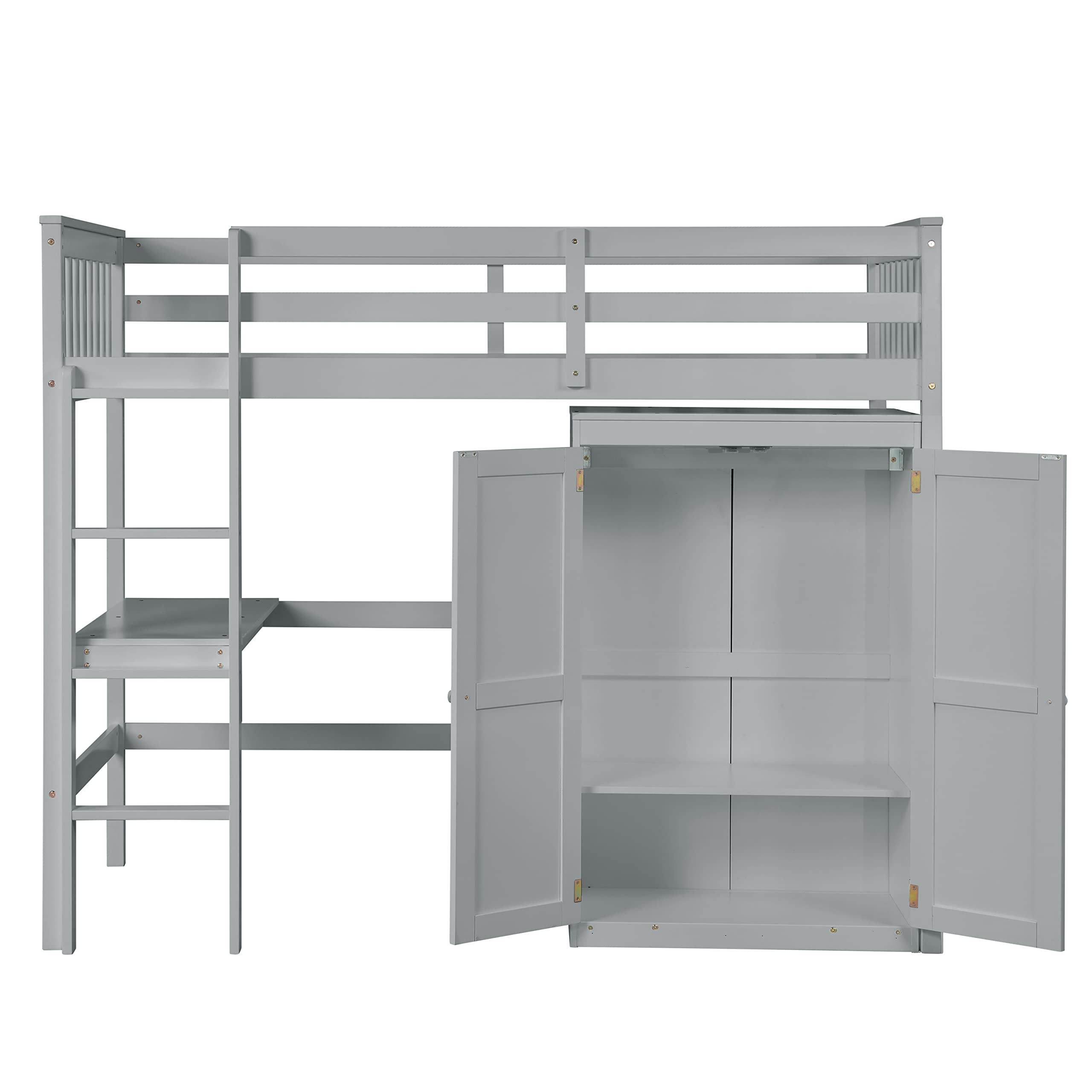 Harper & Bright Designs Twin Size Loft Bed with Desk & Wardrobe - Sturdy Wood Frame in Gray - Perfect for Kids' Bedrooms, Small Spaces & Dorm Rooms