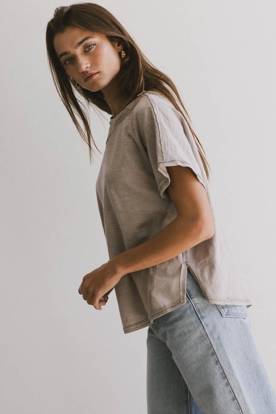 Indy Contrast Top in Taupe - Women's Casual Blouse for Everyday Wear | Final Sale | Perfect for Office, Date Night & Weekend Outfits