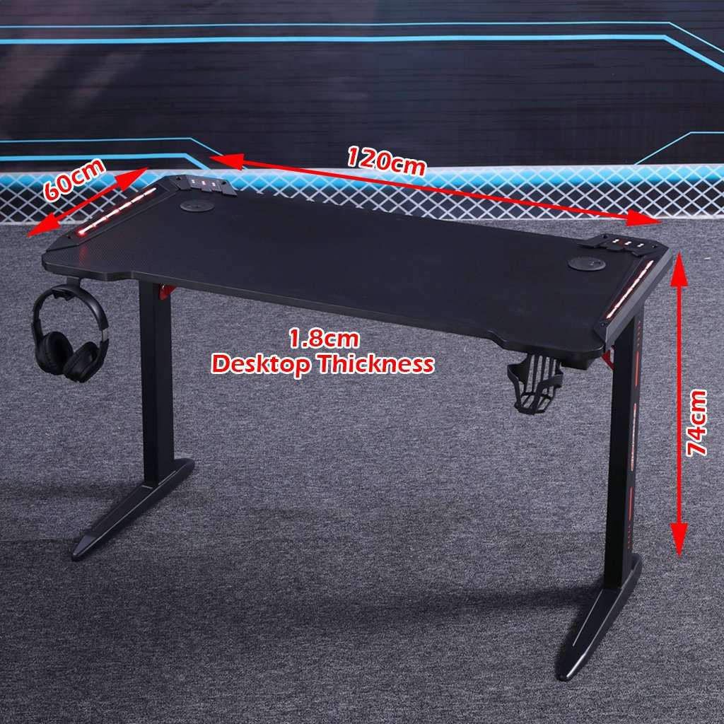 140cm RGB Gaming Desk with LED Lights - Carbon Fiber L-Shaped Computer Table for Home Office & Gaming Setup - Black (Perfect for PC Gaming, Streaming & Workspace)