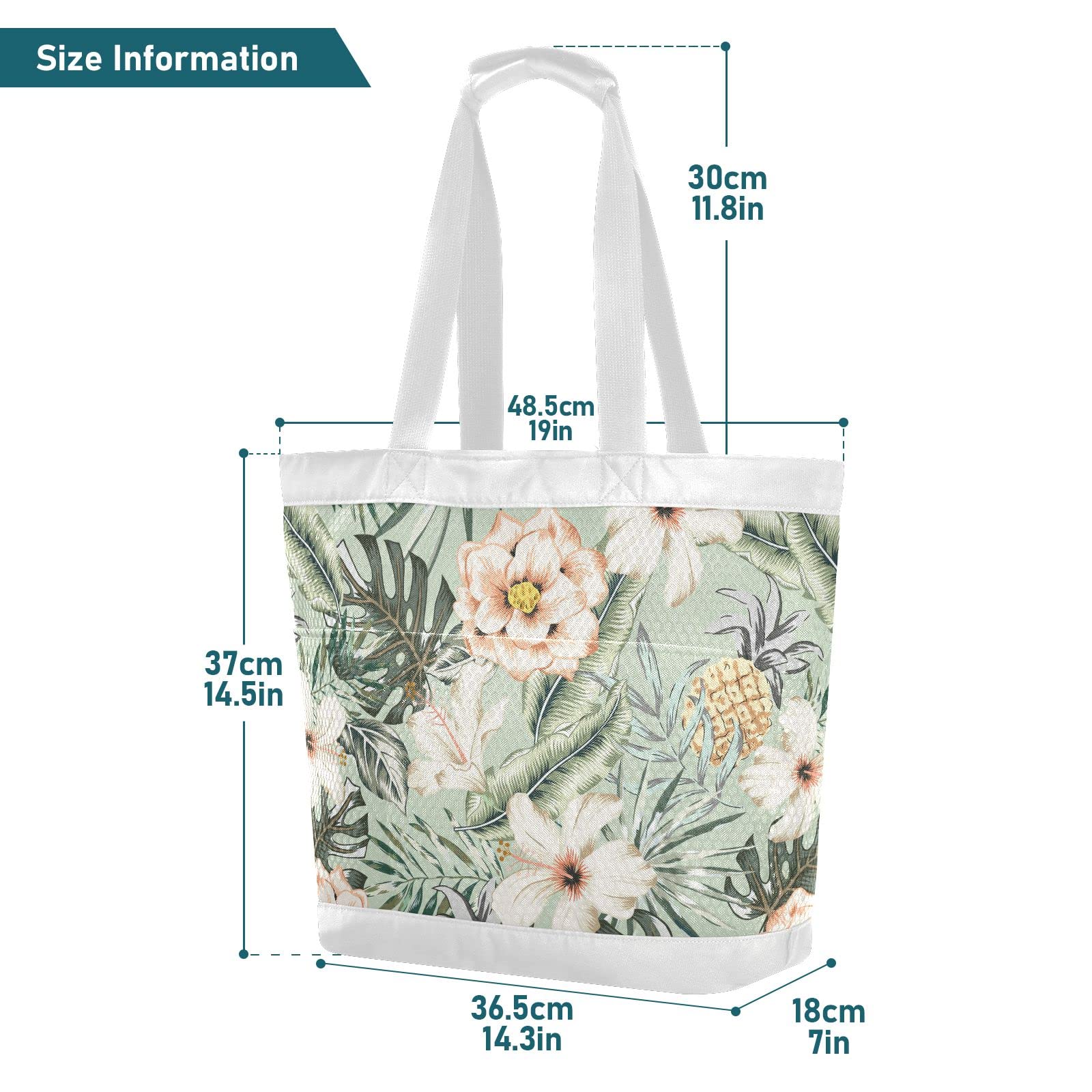 J JOYSAY Tropical Hibiscus Rose Mesh Beach Tote Bag - Large Waterproof Women's Beach Bag for Travel, Gym & Grocery Shopping - Breathable Storage Net Bag Perfect for Pool, Vacation & Summer Outings