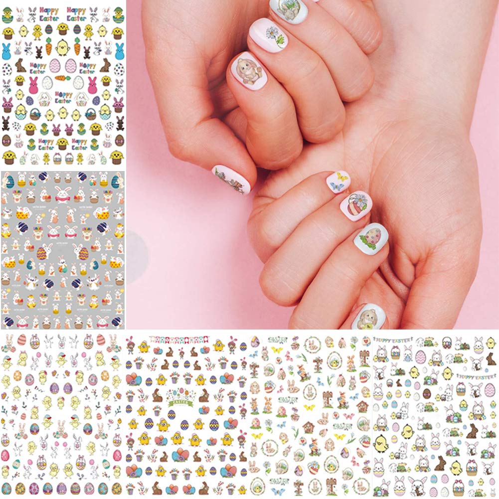 10 Sheets Easter Nail Art Stickers - Bunny, Easter Egg & Chick 3D Self-Adhesive Nail Decals for Women, Girls | Easter Nail Decorations & Manicure Supplies | Perfect for Easter Parties, Spring Nail Art & DIY Nail Designs