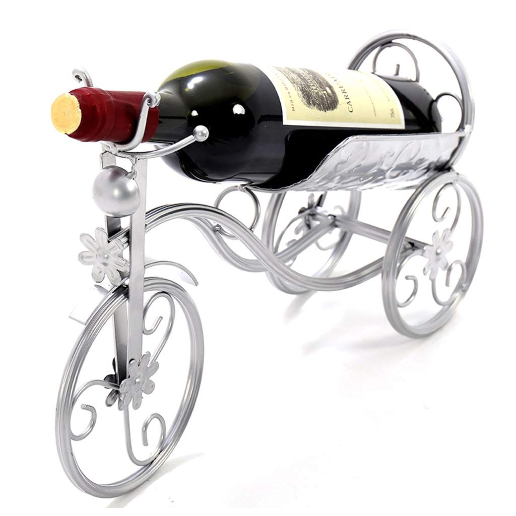 Metal Iron Wine Bottle Holder Rack - Tricycle Design 1-Bottle Organizer Display for Bar, Wine Cellar & Kitchen - Black or Silver - Perfect for Home Decor & Wine Storage Solutions
