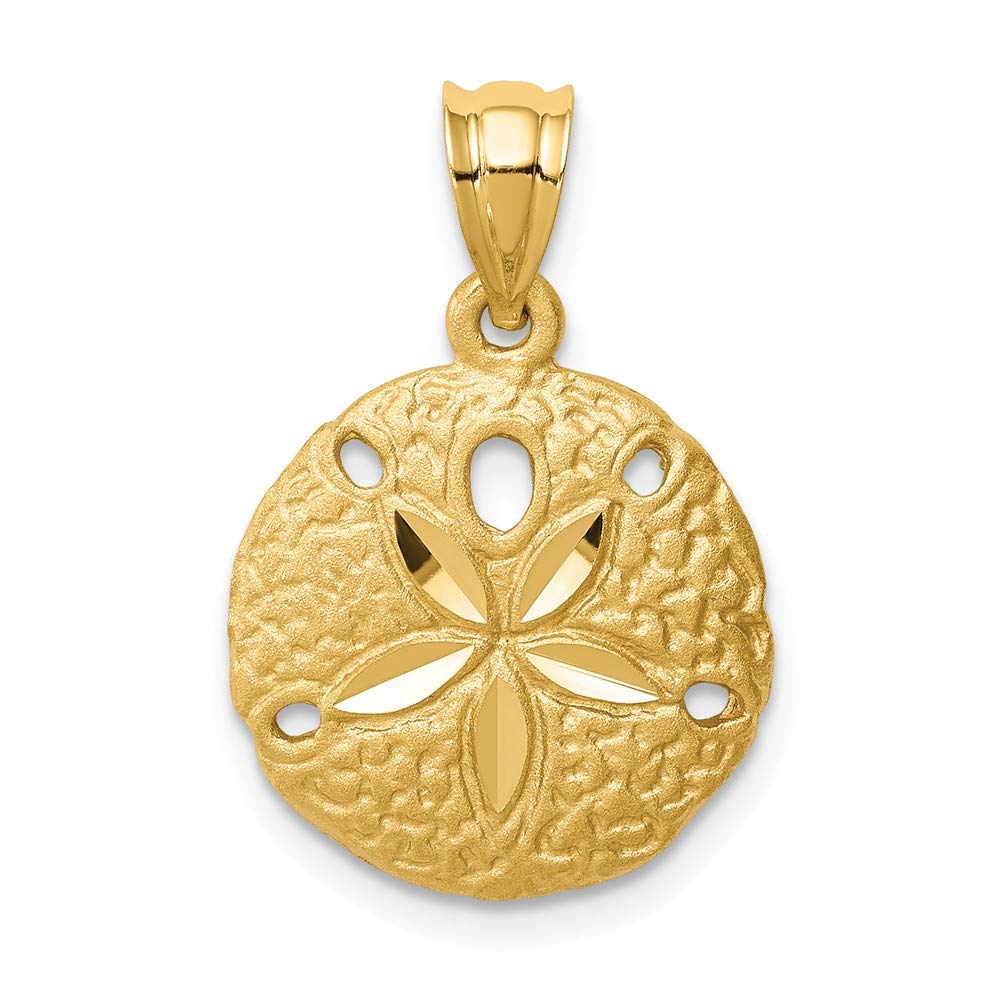14K Yellow Gold Brushed & Diamond Cut Sand Dollar Pendant Necklace - Elegant Beach Jewelry for Women, Perfect for Vacation, Wedding & Everyday Wear