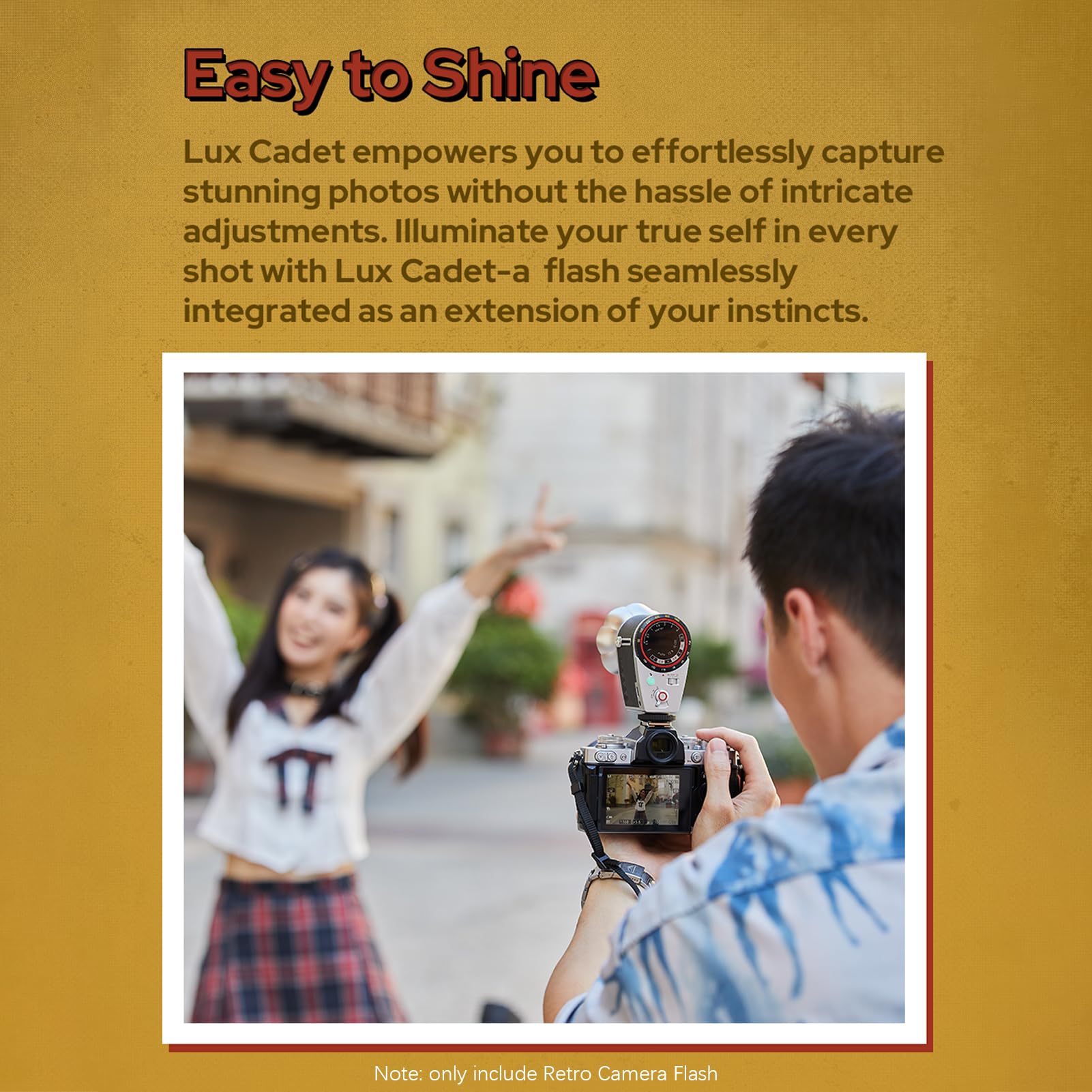 HUIOP Lux Cadet Camera Flash GN10 - 6200K±300K Color Temperature, Auto & Manual Flash Modes, 1/1-1/64 Power, 28mm Focal Length - Compatible with Canon Film Hot-Shoe Cameras - Perfect for Portrait, Wedding, and Studio Photography