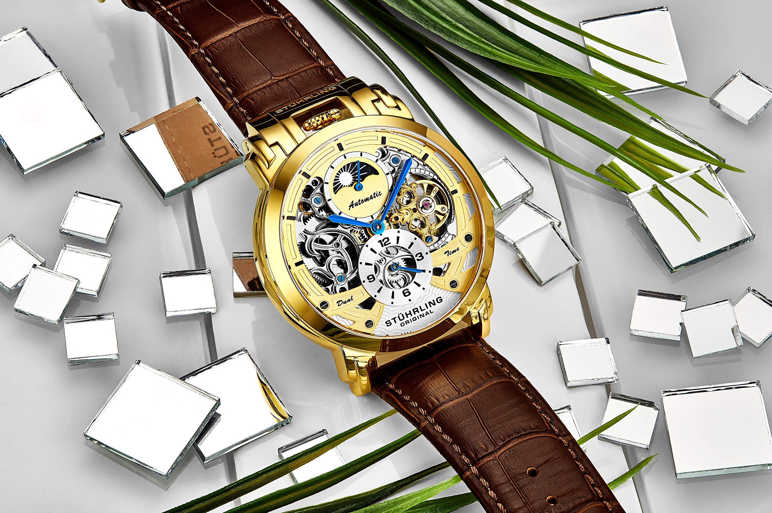 Stuhrling Original Men's Automatic Skeleton Watch - Luxury Leather Dress Watch with Stainless Steel Case - Self-Winding Mechanical Analog Watch for Men | Perfect for Business, Formal Events & Everyday Wear