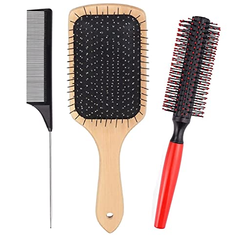 Faigy 3Pcs Hair Brush Set for Women - Detangling Paddle Brush & Hair Comb for Wet or Dry Hair - No Tangle Brushes for Straight, Long, Thick, Curly & Natural Hair - Perfect for Daily Styling, Salon Use & Travel