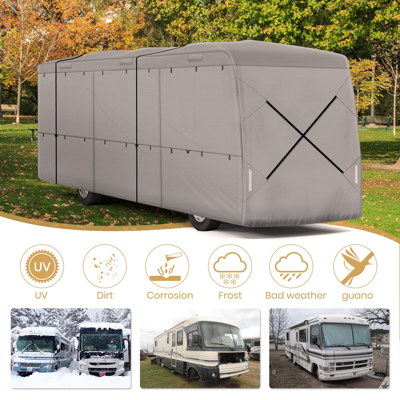 Leader Accessories Premium 24'-28' Class A RV Cover - Heavy Duty 4-Layer Windproof Motorhome Cover with Adhesive Repair Patches - All-Weather Protection for Travel Trailers & Campers