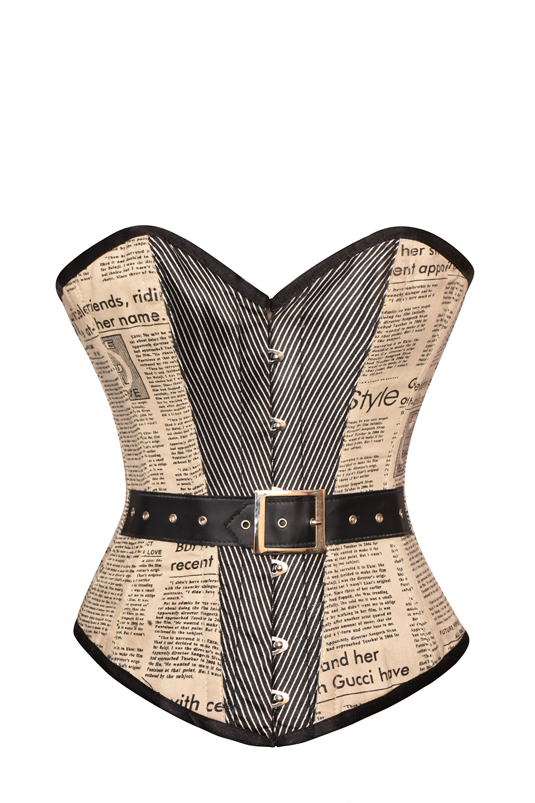 Vintage Cotton Newspaper Print Corset Top - Steampunk Halloween Overbust Corset for Women | Perfect for Cosplay, Costume Parties & Gothic Fashion