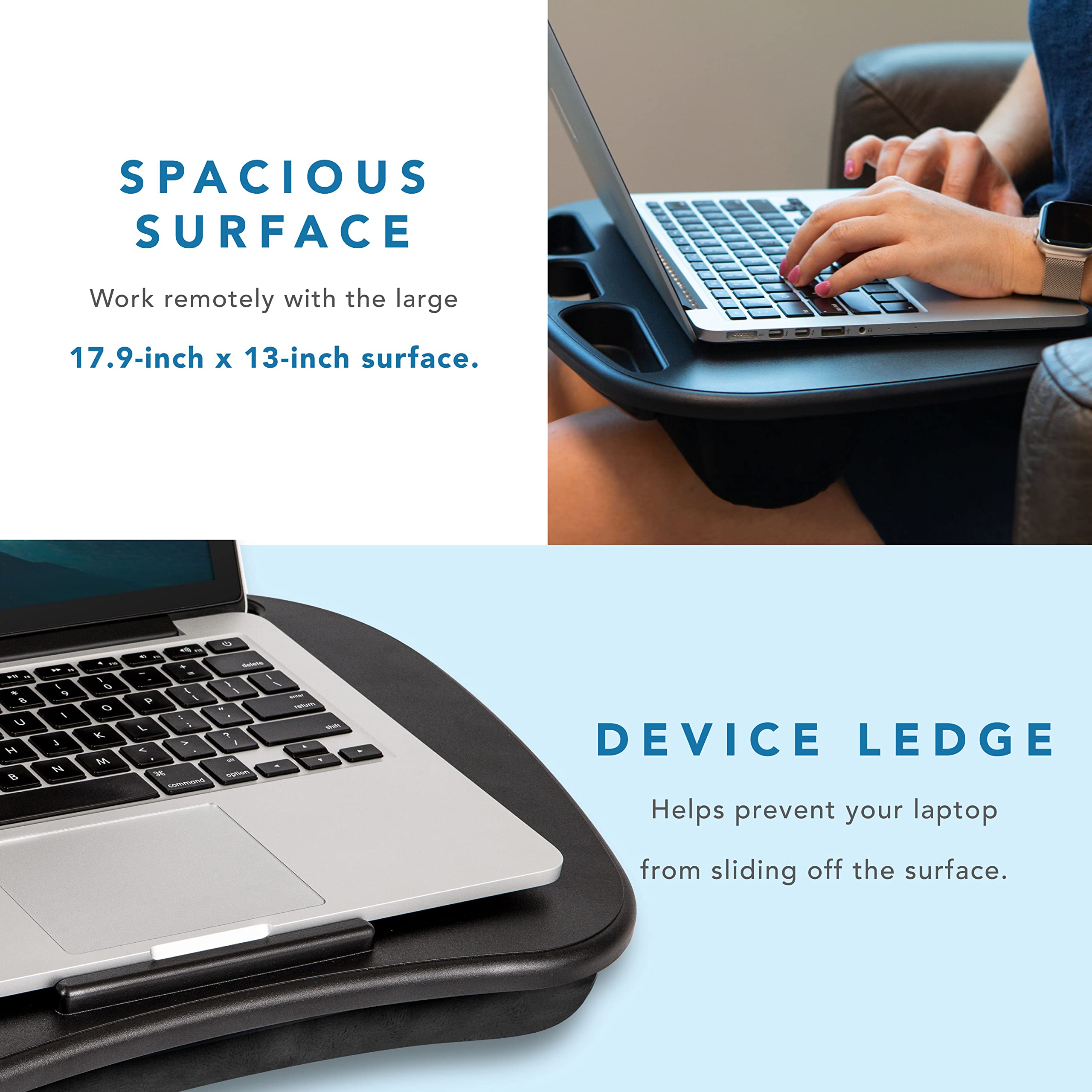 LAPGEAR MyDesk Lap Desk with Device Ledge & Phone Holder - Black - Fits 15.6 Inch Laptops - 12 Pack - Model 44008 - Portable Workstation for Home Office, Bed, Couch & Travel Use