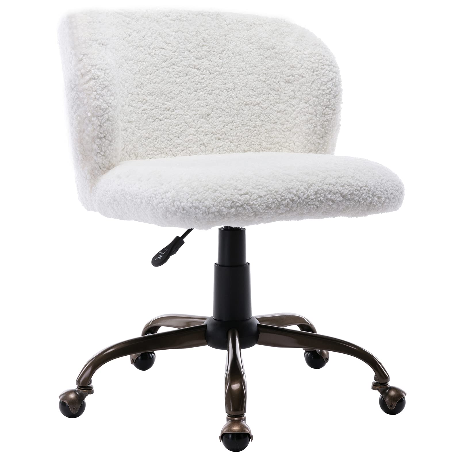Modern White Swivel Adjustable Office Chair with Wheels - Faux Fur Armless Computer Task Desk Chair for Teens, Dorm Room & Home Office - Perfect for Studying, Gaming & Remote Work
