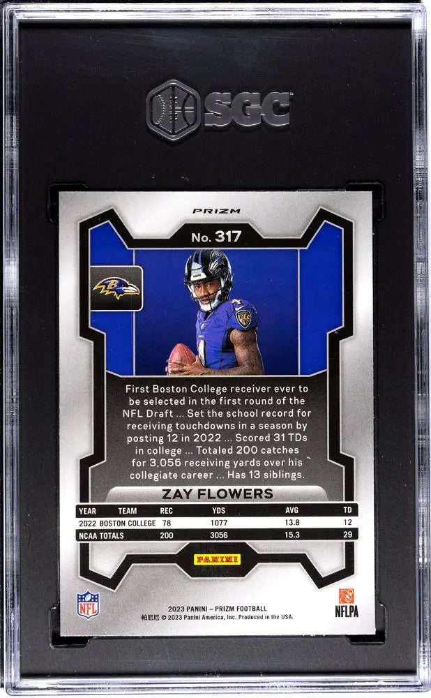 2023 Panini Prizm Football Zay Flowers Rookie Card RC Variation SGC 9 Mint - Collectible Sports Trading Card for Fans & Investors