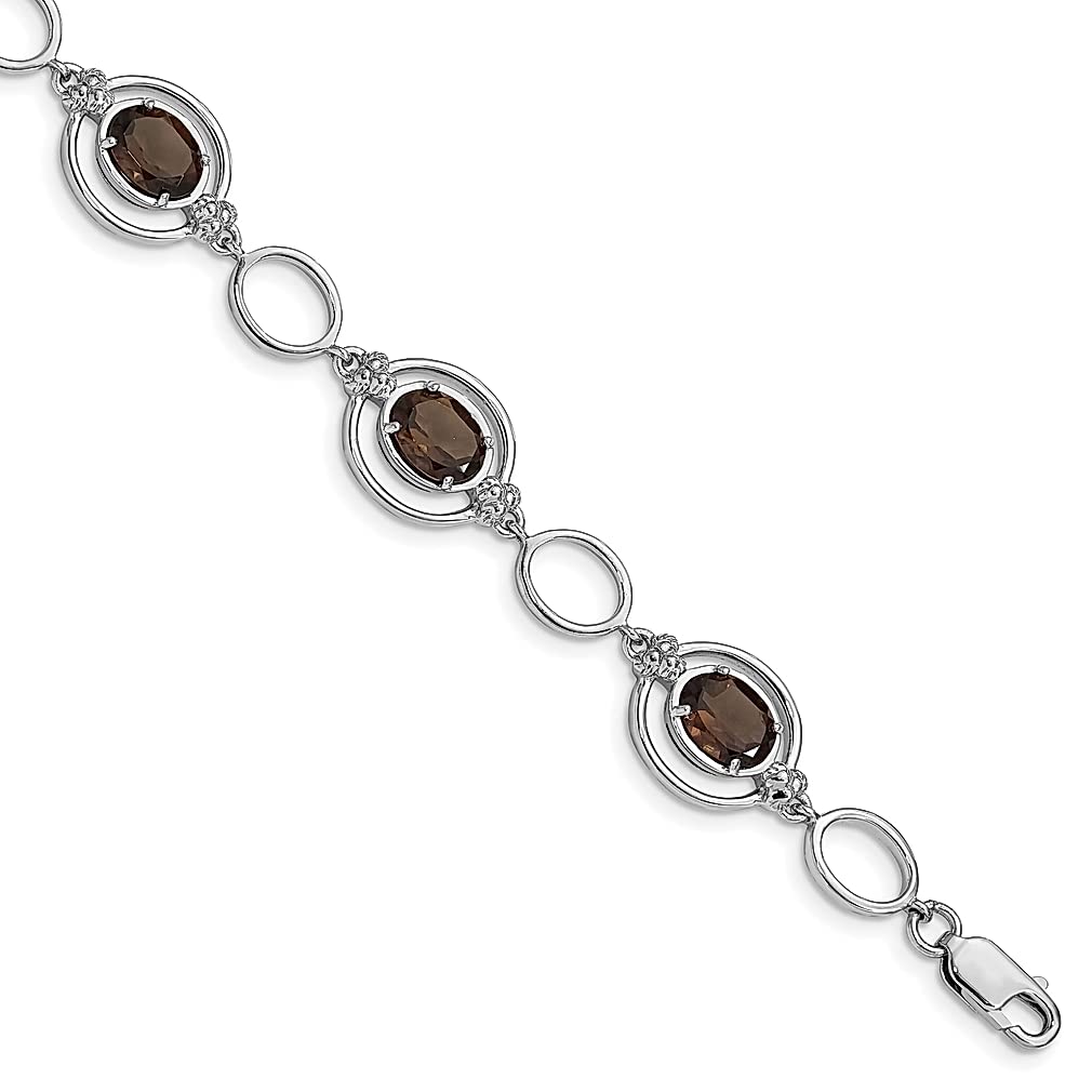 925 Sterling Silver Smoky Quartz Link Bracelet - 7.5