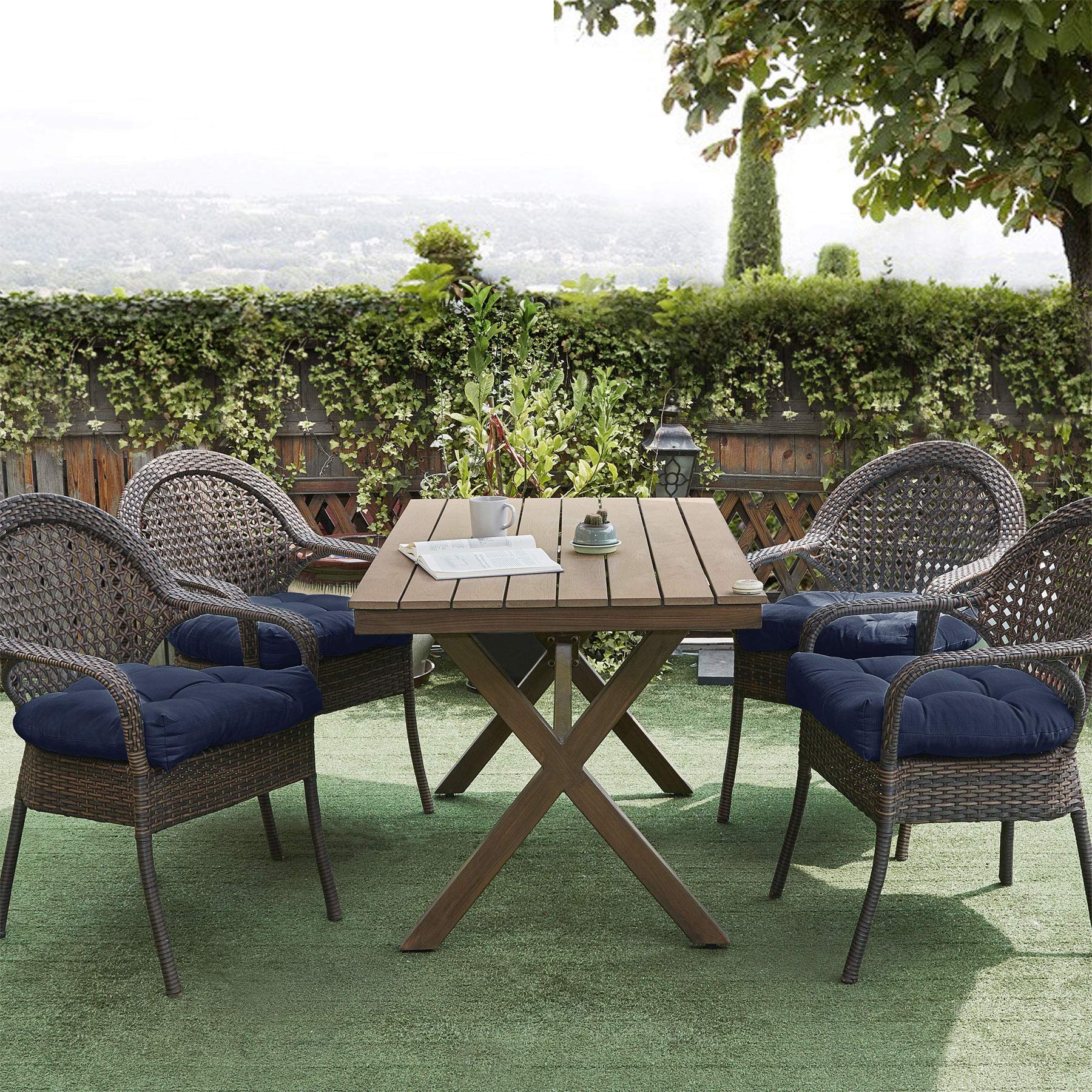 Premium Outdoor Chair Cushions 19x19 Inch - 6 Pack Thick Fiber Fill Tufted Seat Covers for Patio Furniture, Water-Resistant & Comfortable Navy Blue Pillows - Perfect for Garden, Deck, Poolside & Backyard Relaxation
