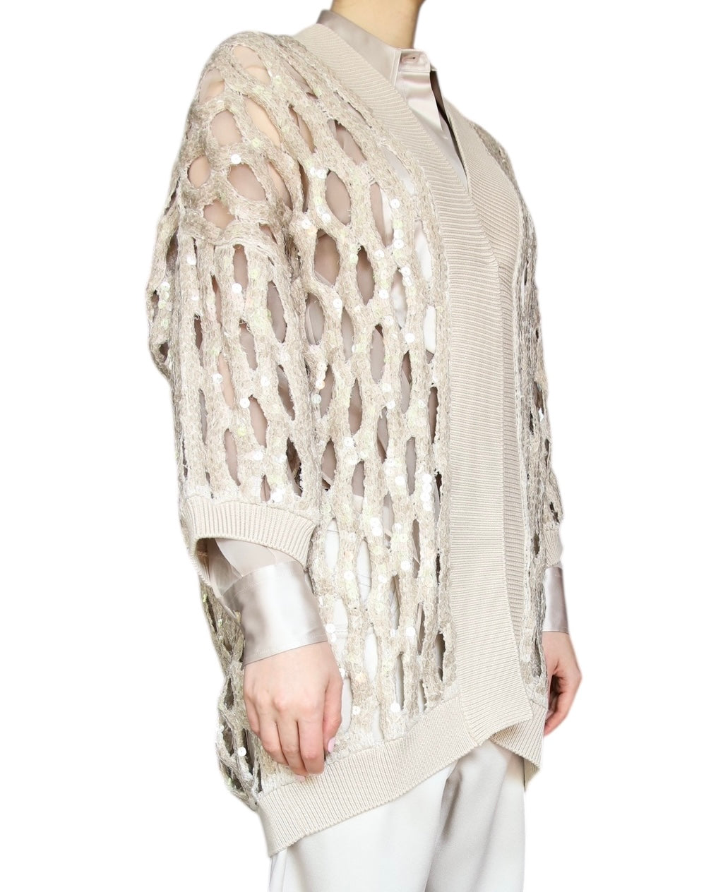 Brunello Cucinelli Women's Sequin Knit Cutout Cardigan Sweater - Size IT 44 / US 8 - Elegant Evening Wear for Dinner Parties & Special Occasions