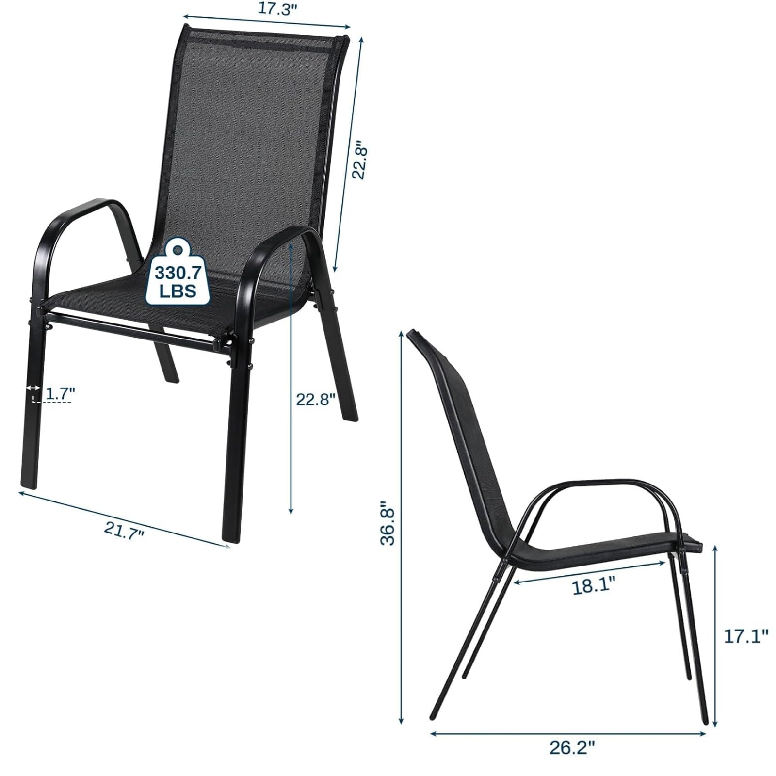 Arlopu 4-Piece Stackable Patio Chairs Set - All-Weather Outdoor Dining Chairs with Armrests & Breathable Fabric - Perfect for Poolside, Backyard, Porch, Garden & Deck (Black) | Durable & Comfortable for BBQs, Parties & Relaxing Outdoors