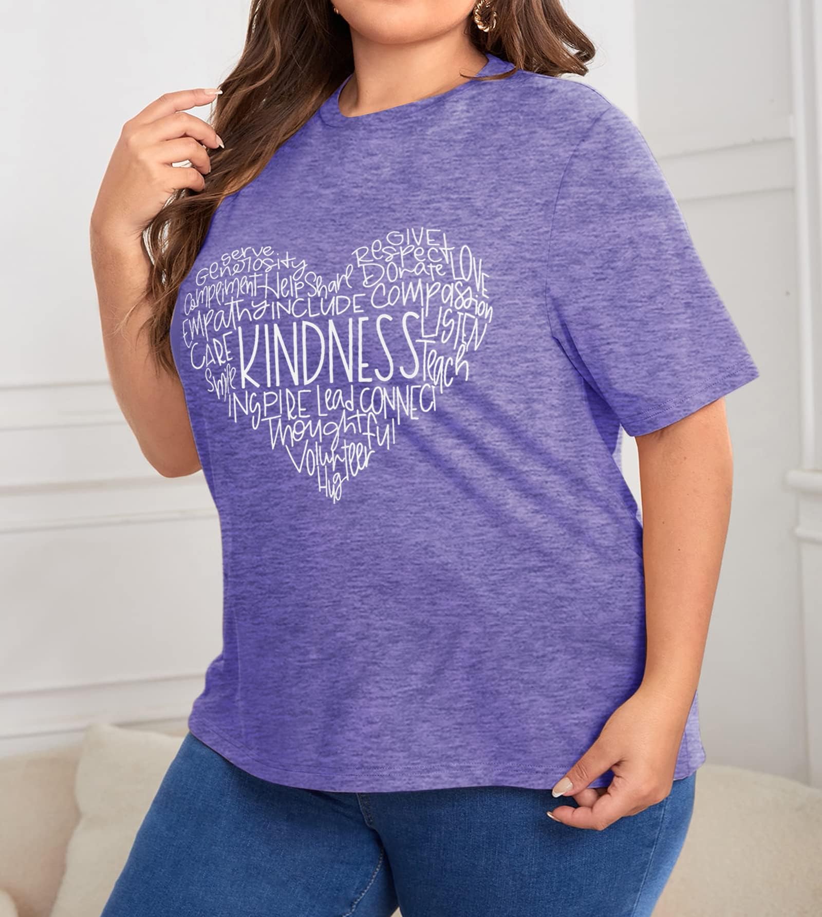 Anbech Women's Plus Size Be Kind Graphic Tee with Wildflowers Print - Cute Kindness T-Shirt for Teachers, Casual Wear & Everyday Outfits