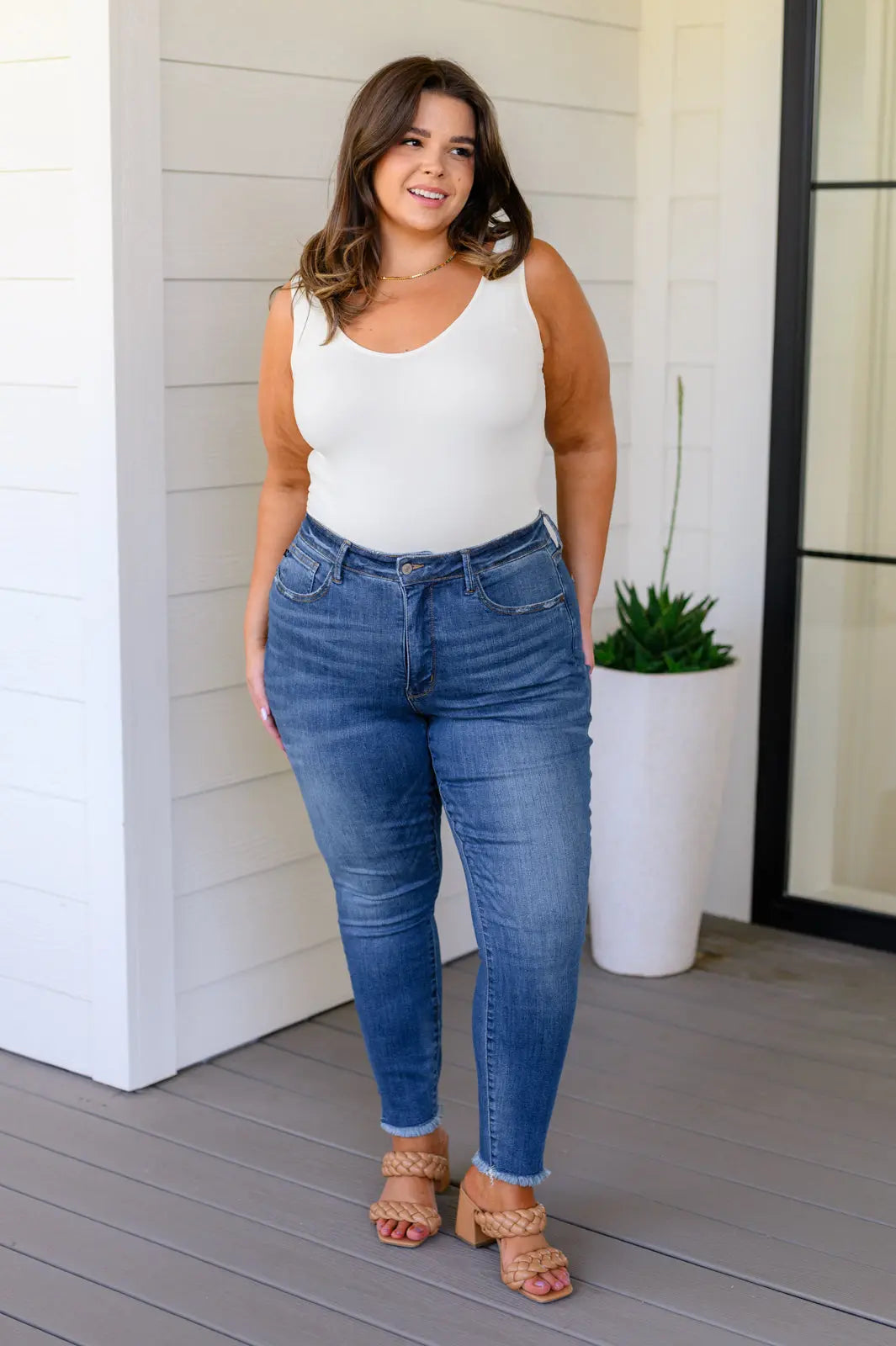 Amy High Rise Control Top Side Slit Skinny Jeans for Women - Slimming Stretch Denim Pants with Tummy Control - Perfect for Work, Date Night & Casual Outings