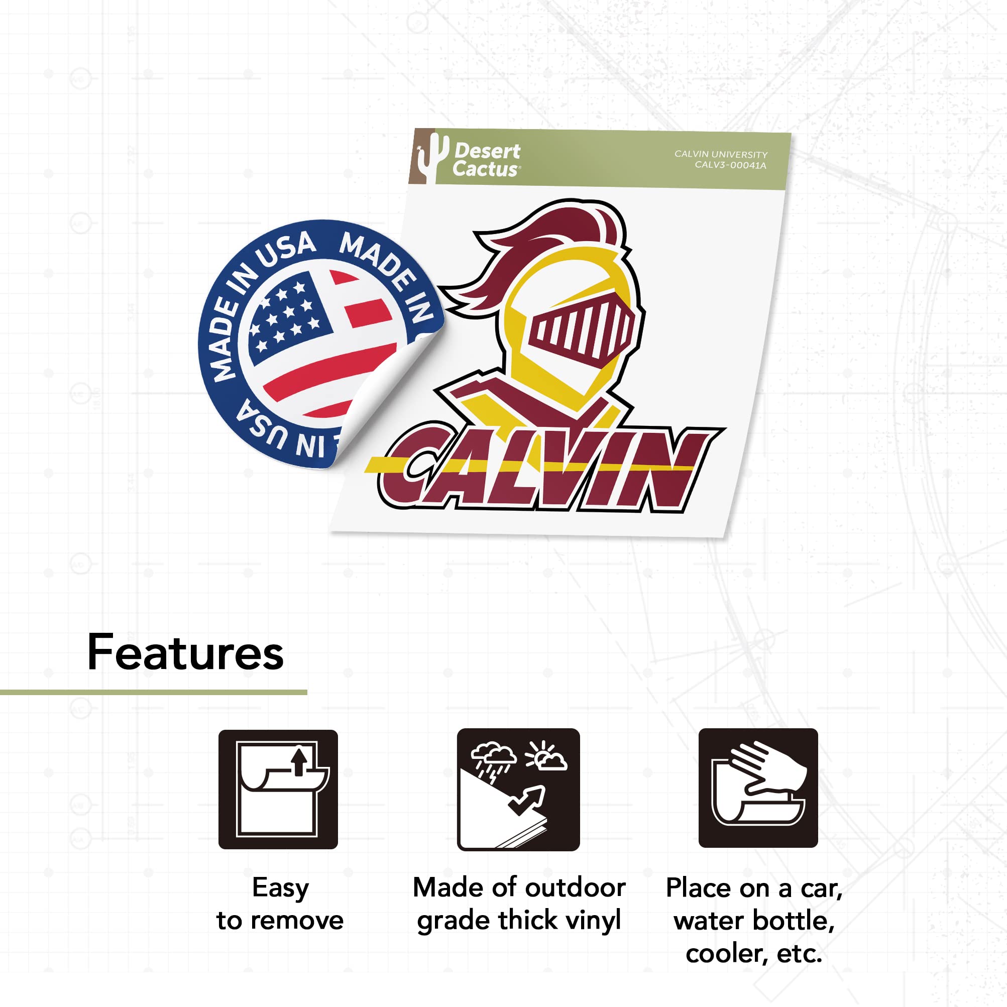 Calvin University Knights Vinyl Decal Sticker - Cactus Design for Laptop, Water Bottle, Car & Scrapbook - Durable Waterproof College Decoration (IND 00041A) - Perfect for School Spirit, Dorm Decor & Fan Gifts