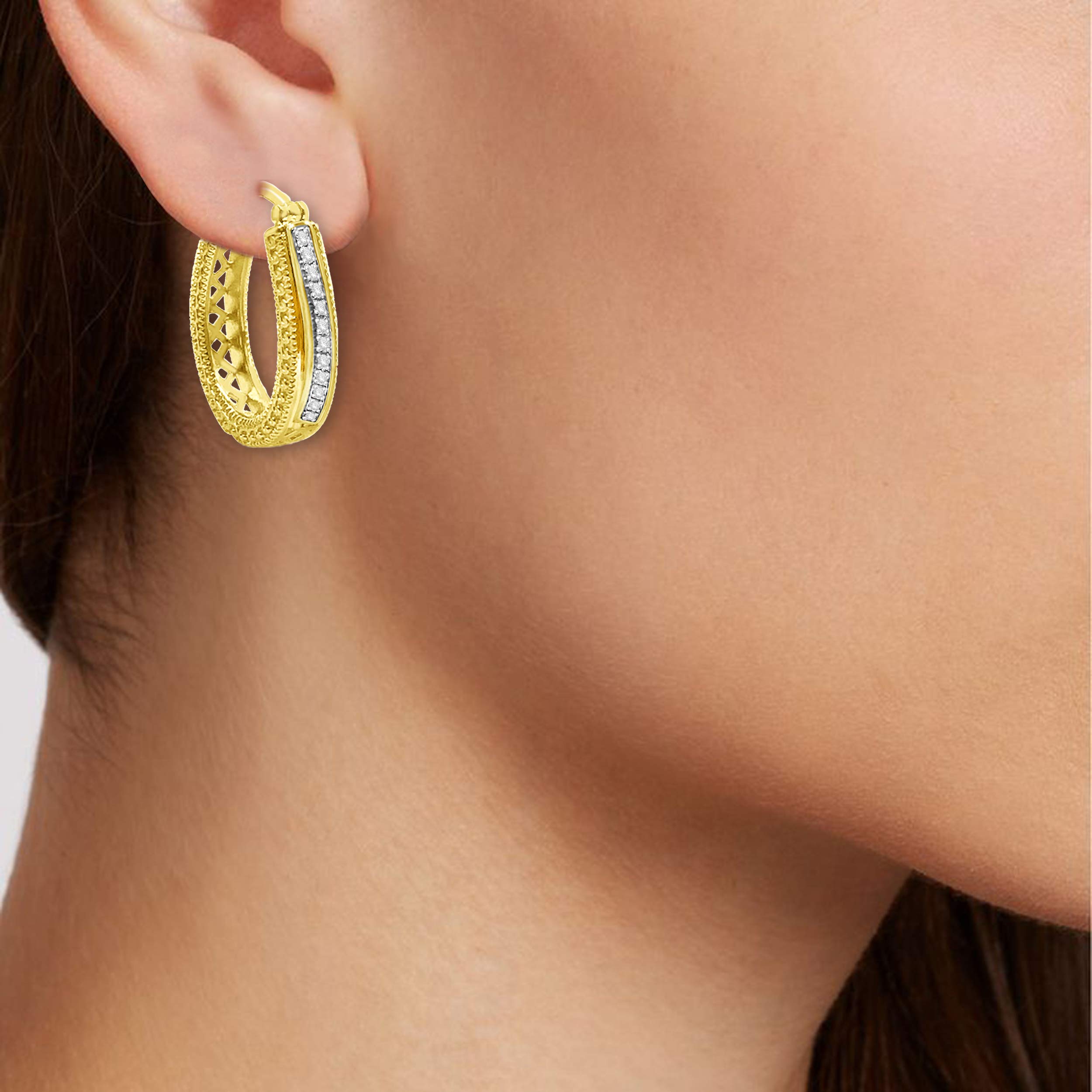 Natalia Drake 1/10 Cttw Diamond Filigree Hoop Earrings - 925 Sterling Silver Women's Jewelry for Everyday Wear & Special Occasions