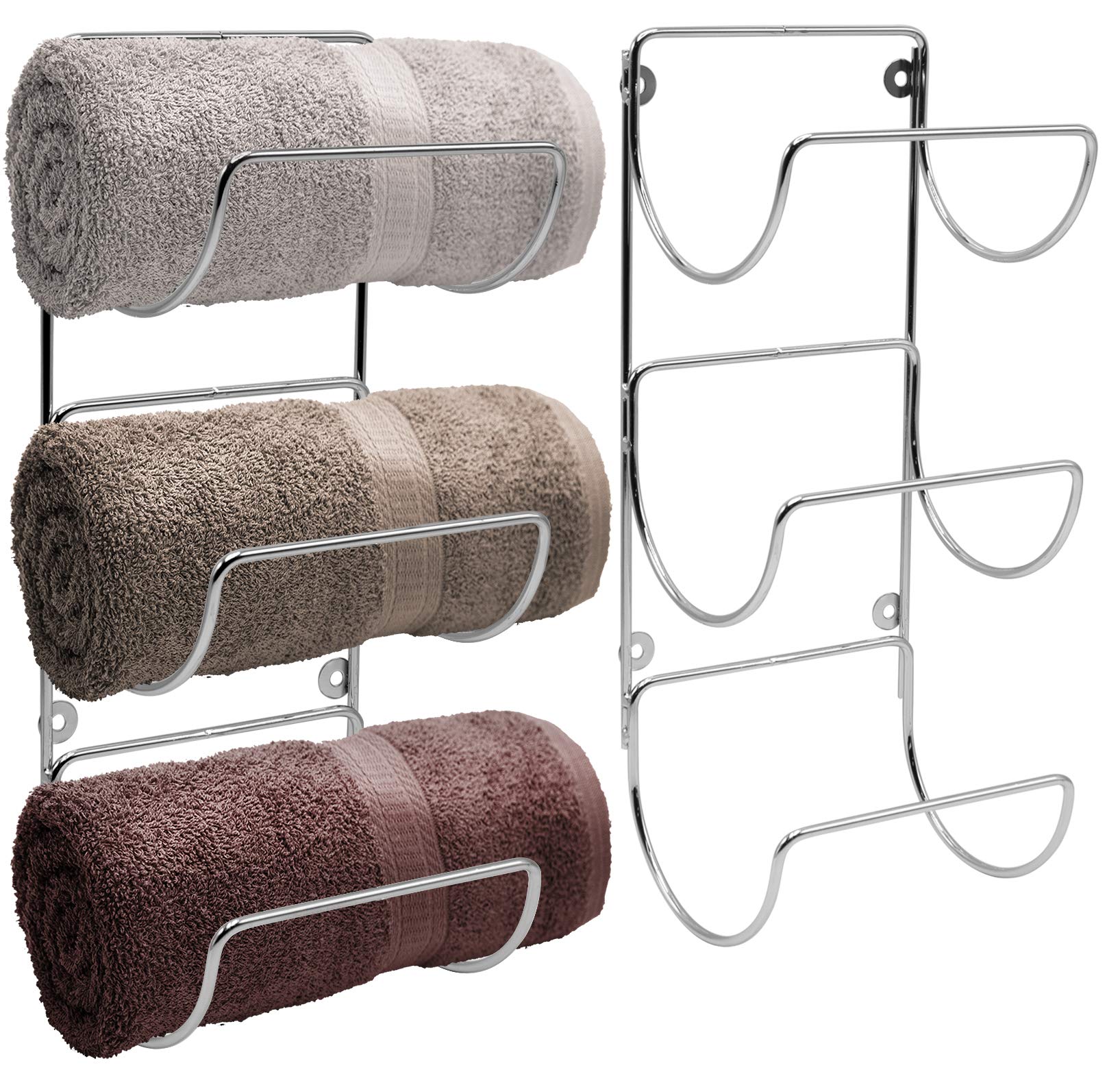 Sorbus 6-Tier Wall Mounted Towel Rack - Space Saving Bathroom Organizer for Rolled Towels, Washcloths & Linens - Silver Hanging Shelf for Bathroom, Spa, Salon Storage (Perfect for Small Bathrooms & Clutter-Free Organization)