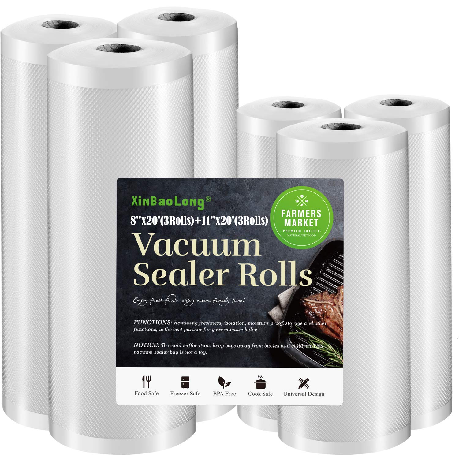 Premium Vacuum Sealer Bags for Food Storage - 6 Pack (3 Rolls 8