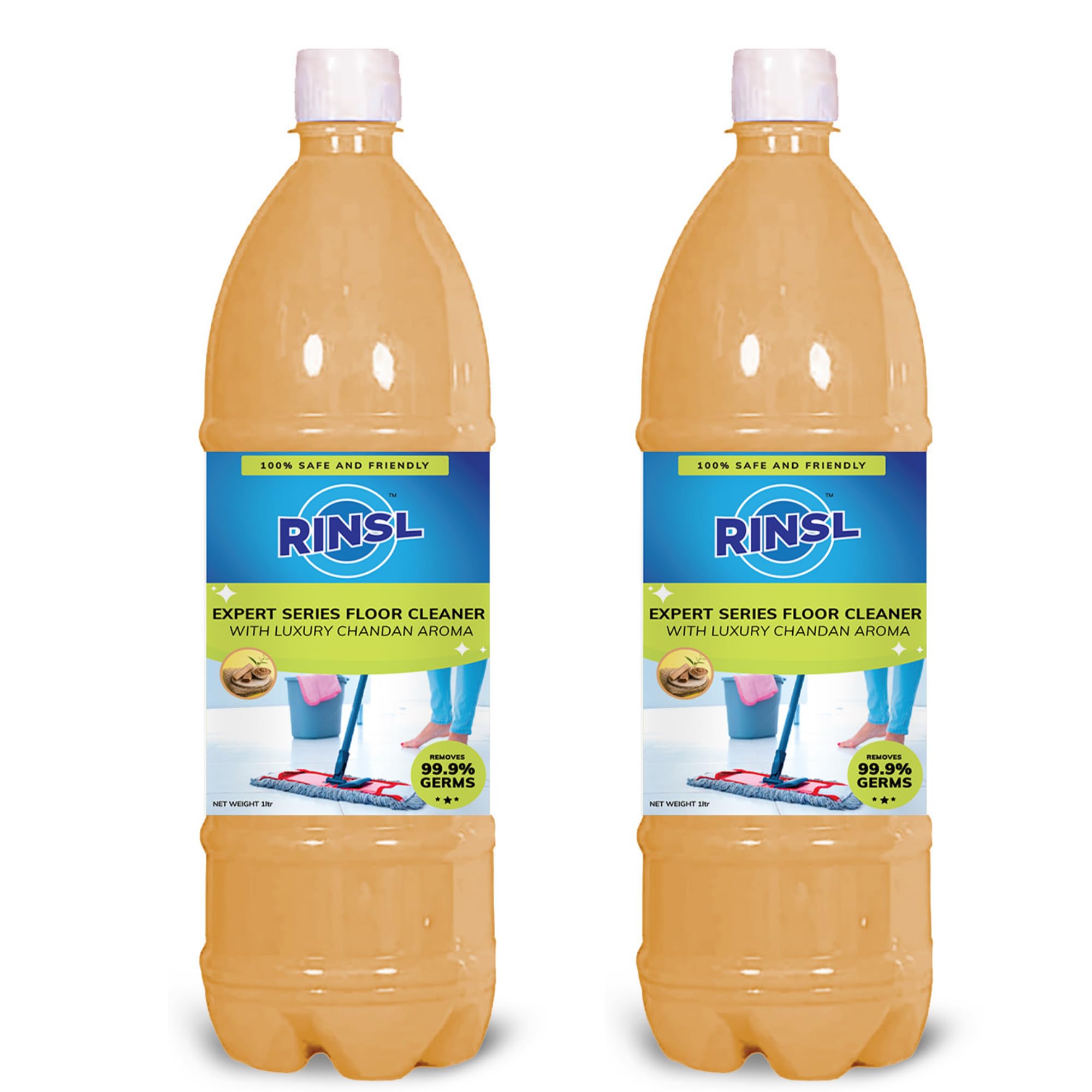 Rinsl Luxury Chandan Floor Cleaner - 2 Liters (Pack of 2) | Natural Scent, Deep Cleaning | Perfect for Hardwood, Tile & Marble Floors