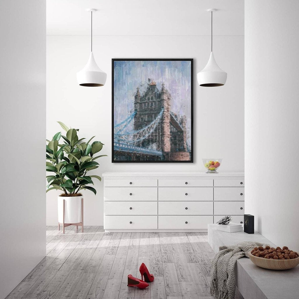 Tower Bridge London Framed Canvas Painting - Handmade Wall Art Decor for Living Room, Bedroom & Office
