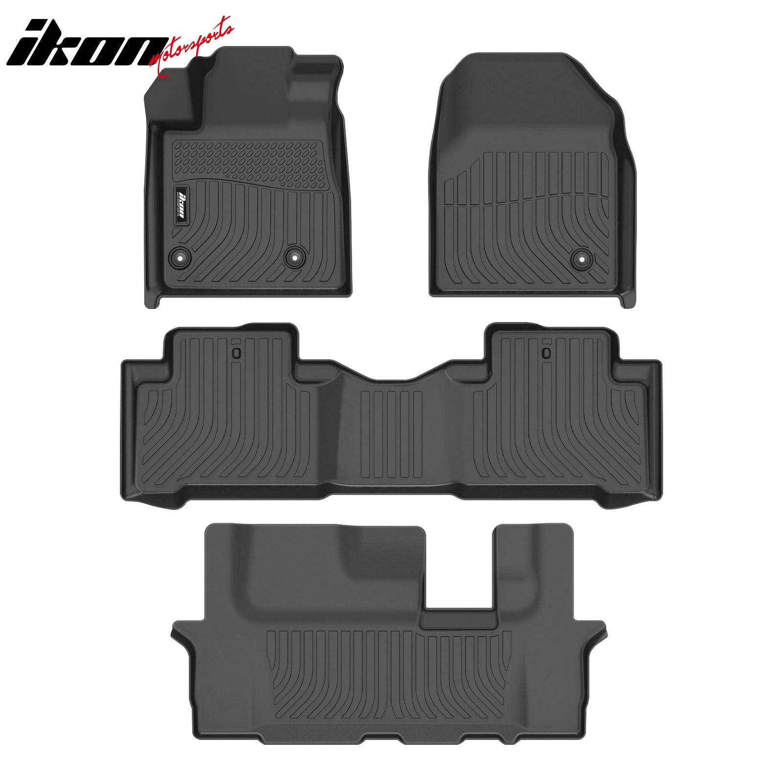 IKON Custom 3D Molded All-Weather Floor Mats for 2009-2015 Honda Pilot (8-Passenger) - 4-Piece TPE Liner Set with 1st/2nd/3rd Row Protection - Perfect for Winter, Rain, Mud & Everyday Use