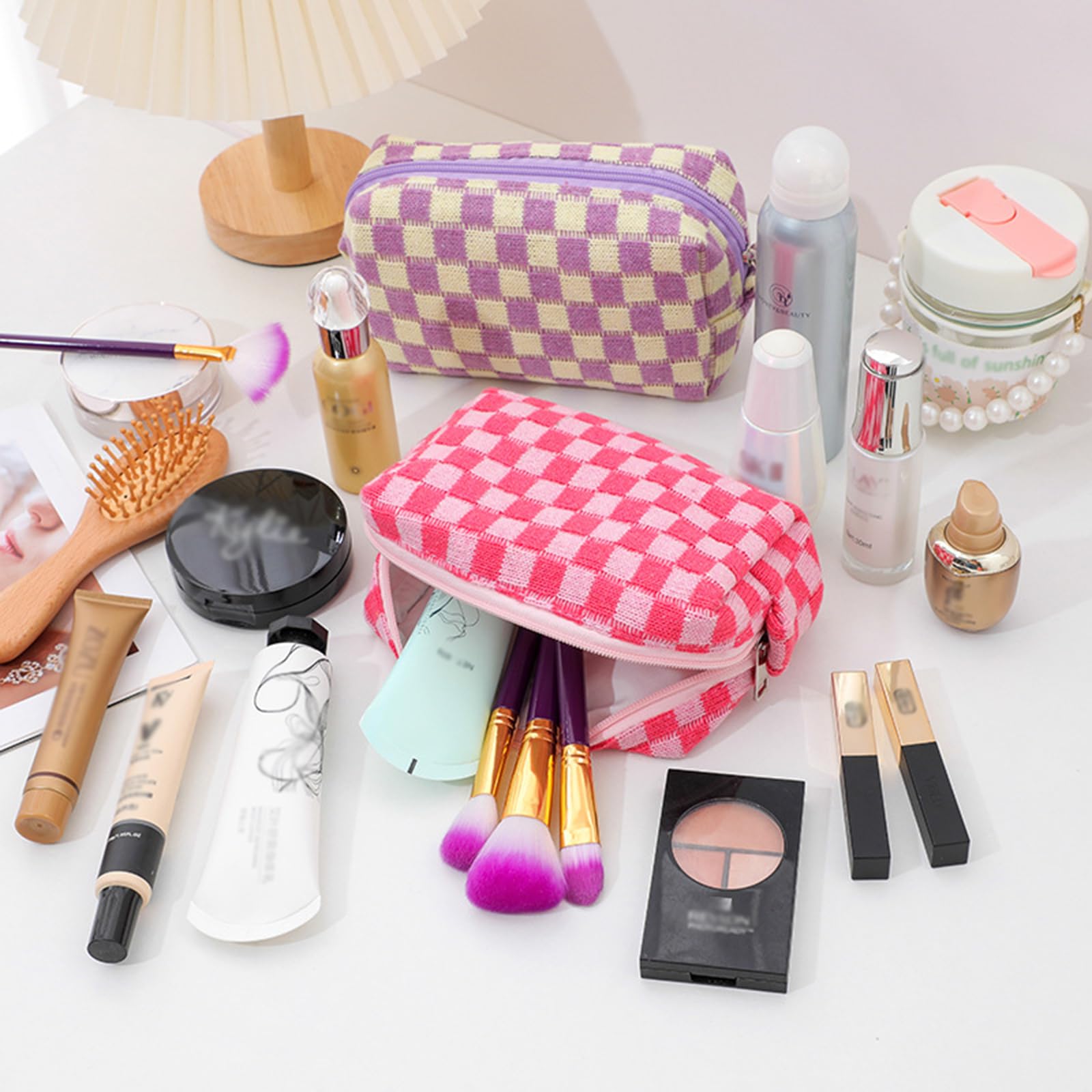 12-Piece Checkered Makeup Bag Set for Women - Large Capacity Cosmetic Organizer with Plaid Design - Perfect for Travel, Toiletries, Makeup Brushes & Pencil Storage - Ideal Gift for Beauty Lovers