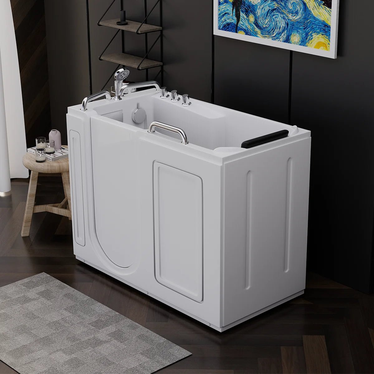 53 Inch Acrylic Walk-In Bathtub for Elderly & Disabled - Left Side Door Entry - Non-Slip Safety Tub for Accessible Bathing & Mobility Assistance