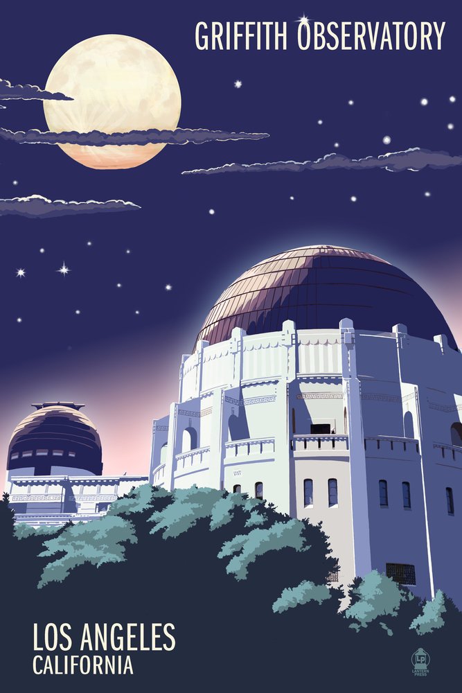 12x18 Griffith Observatory at Night Wall Art Poster - Los Angeles California Skyline Decor for Living Room, Bedroom & Office