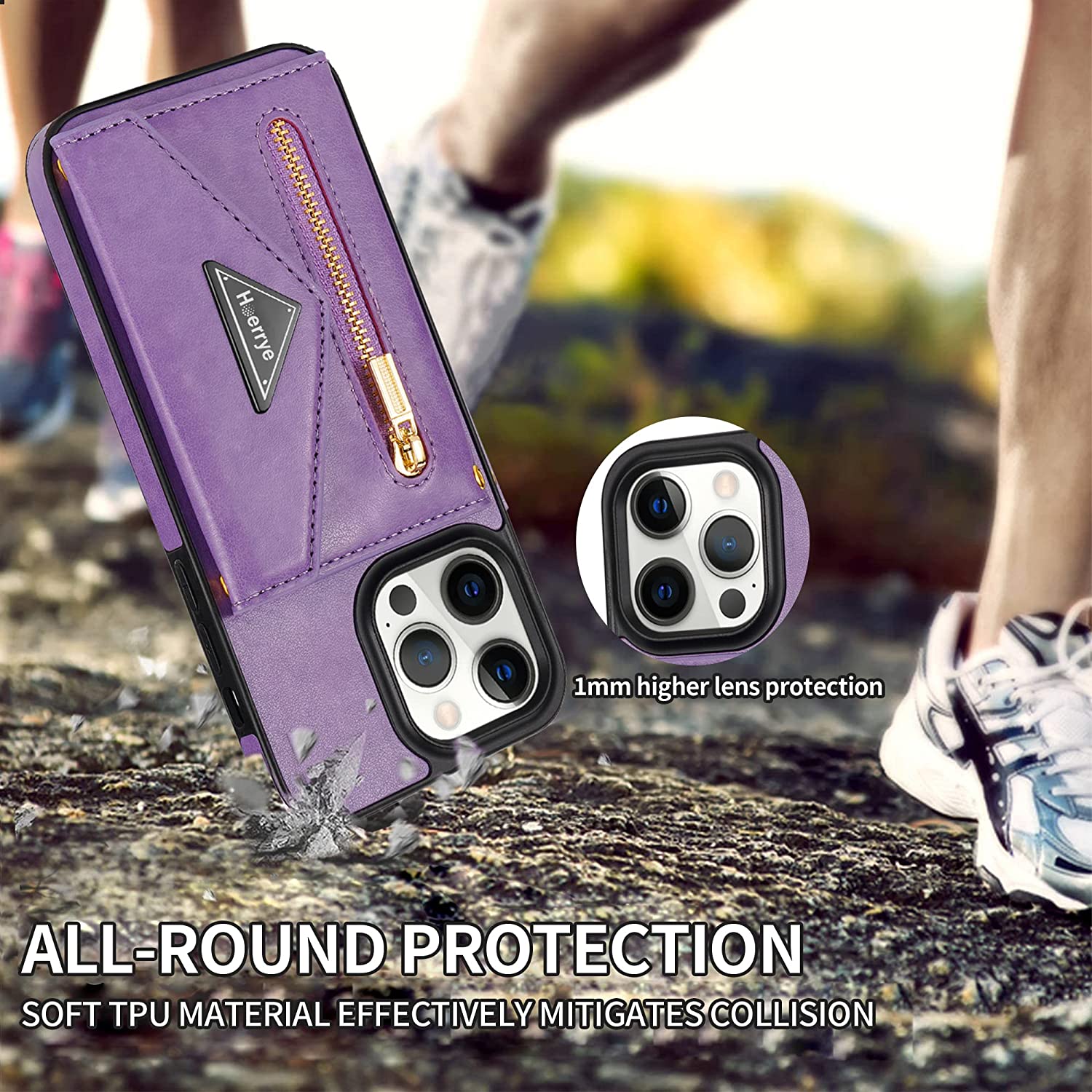 iPhone 14 Pro Max Wallet Case with Credit Card Holder - Slim Protective Purple Cover for Everyday Use & Travel