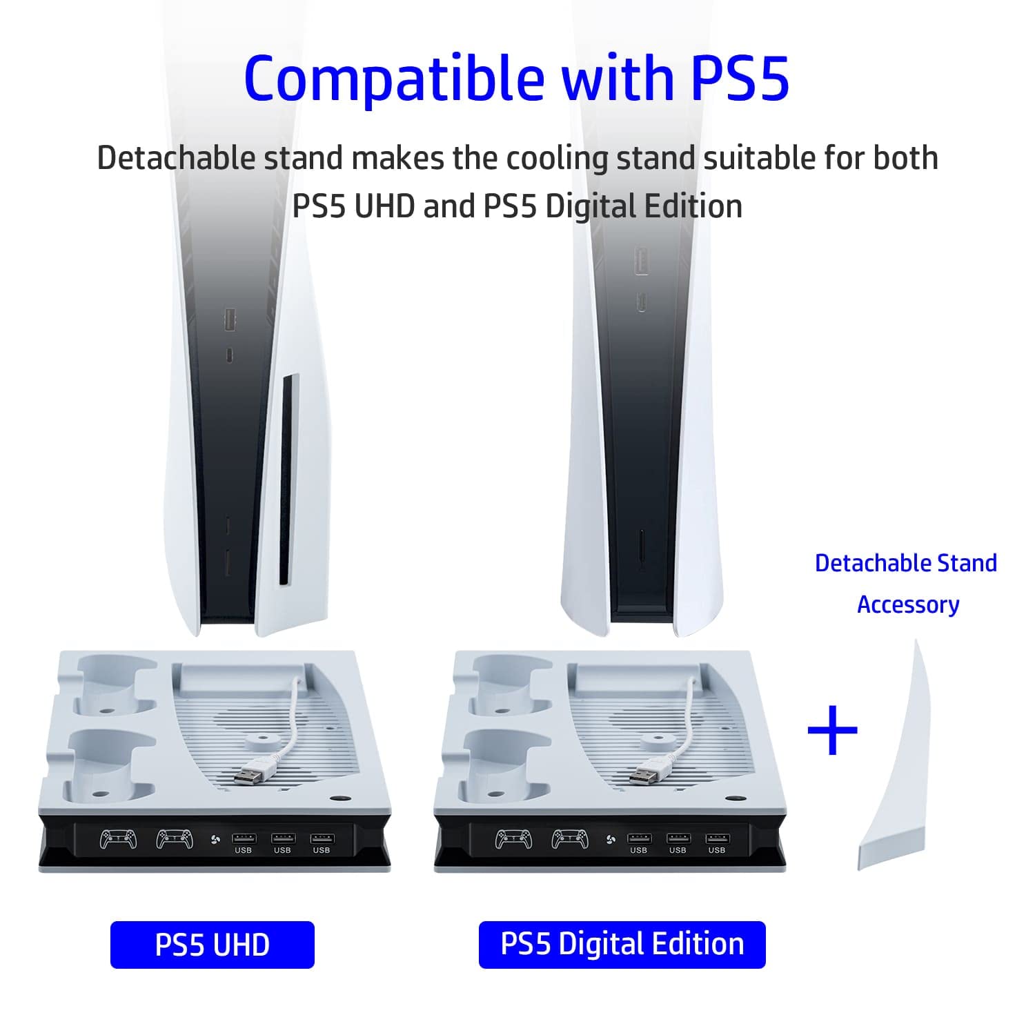 Wigearss PS5 Cooling Fan Stand with Dual Controller Charger - Vertical Charging Station for PS5 Console & Digital Edition (Not PS5 Slim) - Perfect for Gaming Sessions & Console Protection