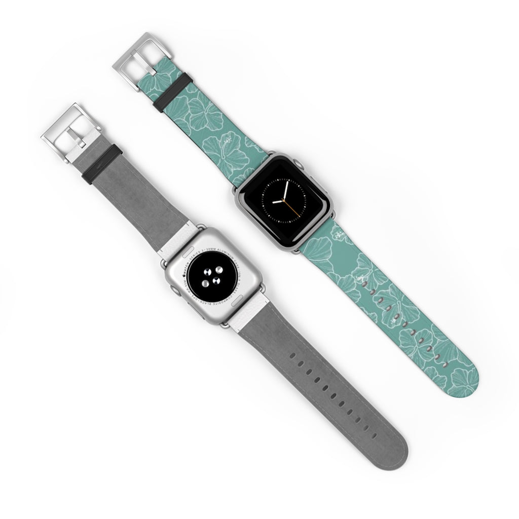 Premium Teal Hibiscus Watch Band - Stylish & Durable Replacement Strap for Apple Watch, Fitbit & Samsung - Perfect for Workouts, Casual Wear & Outdoor Activities