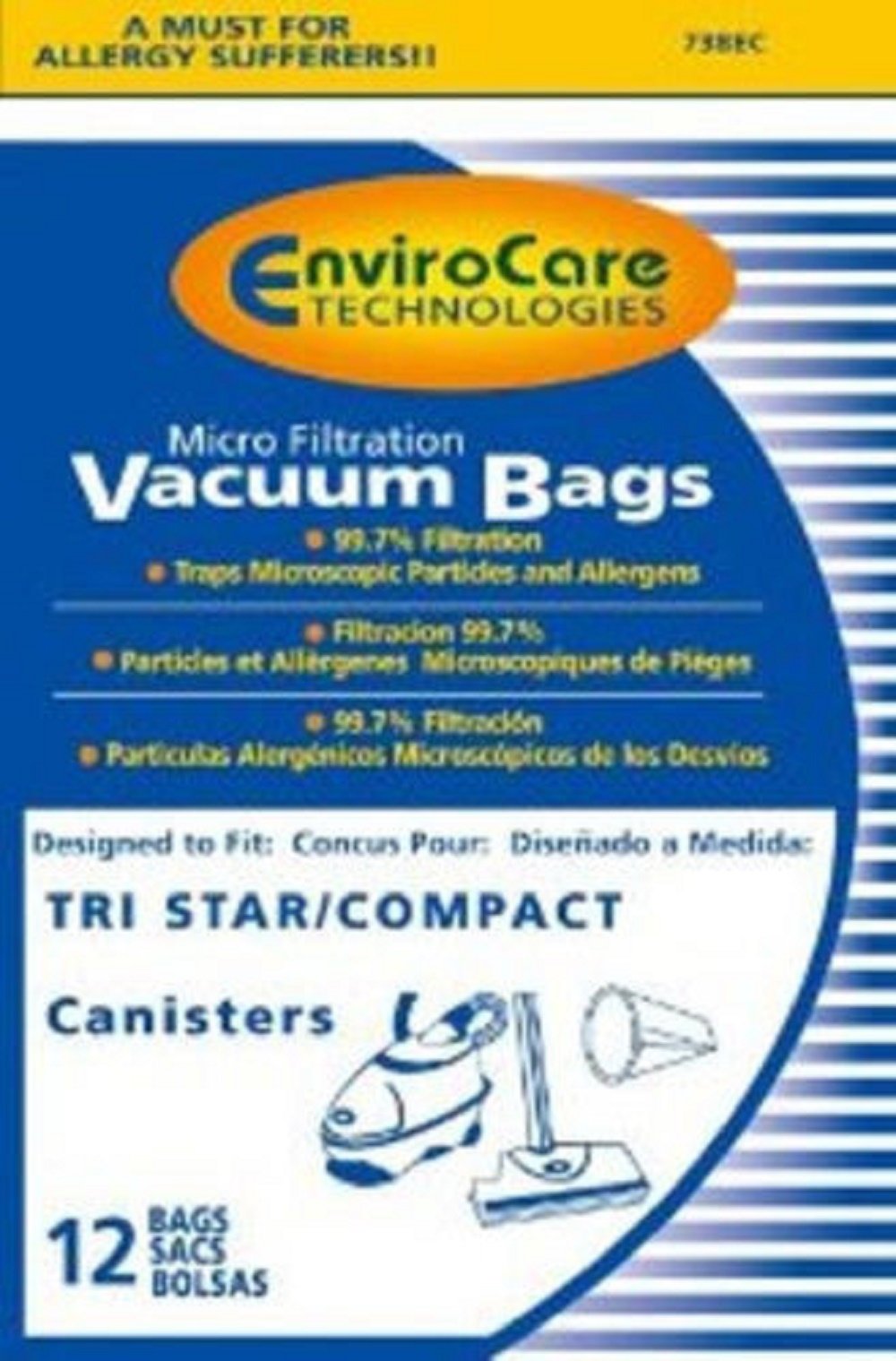 12-Pack Generic Canister Vacuum Cleaner Paper Bags - Replacement Part #738EC - Perfect for Home Cleaning & Pet Hair Removal