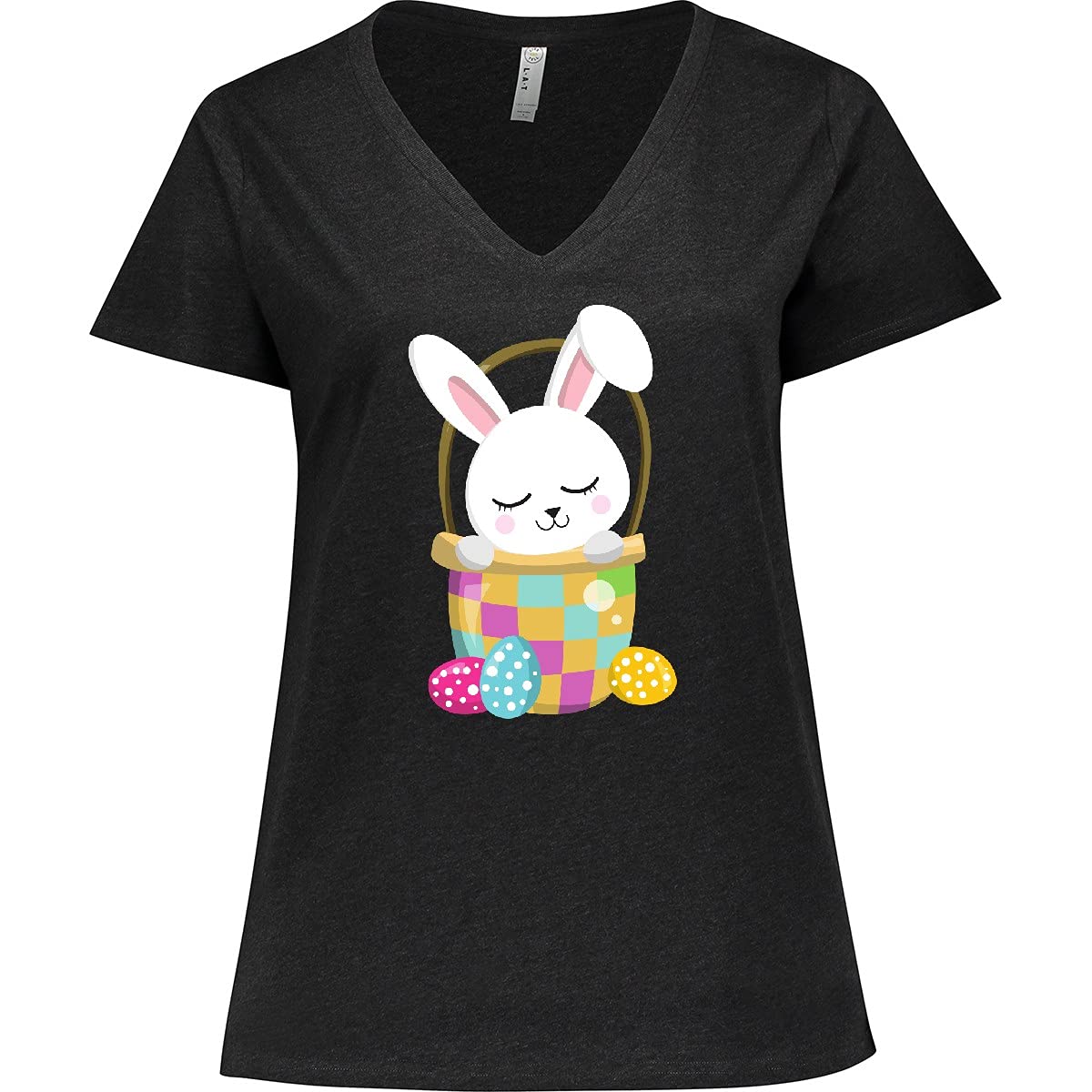 Inktastic Easter White Bunny Cute Bunny Easter Eggs Women's Plus Size V-Neck T-Shirt - Perfect for Easter Celebrations, Spring Outfits & Casual Wear